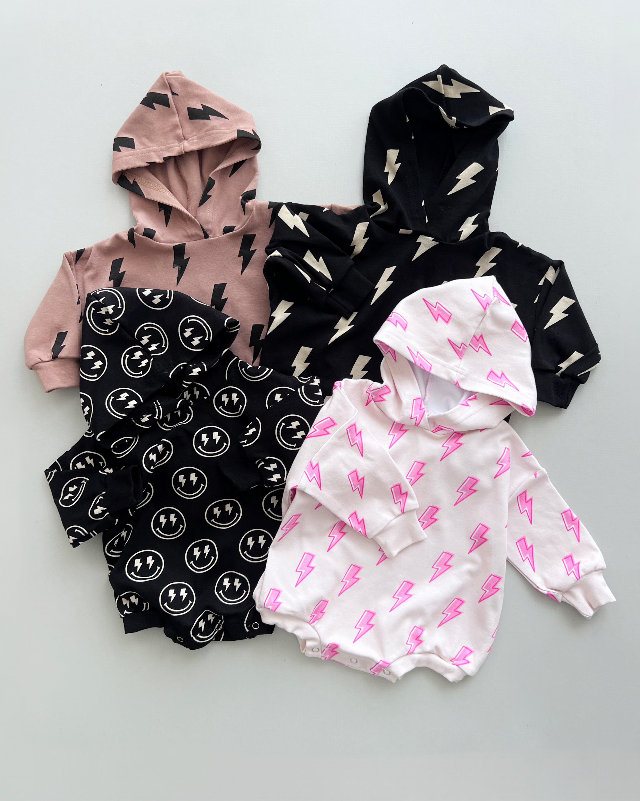 Hooded Bubble Romper | Black Bolts