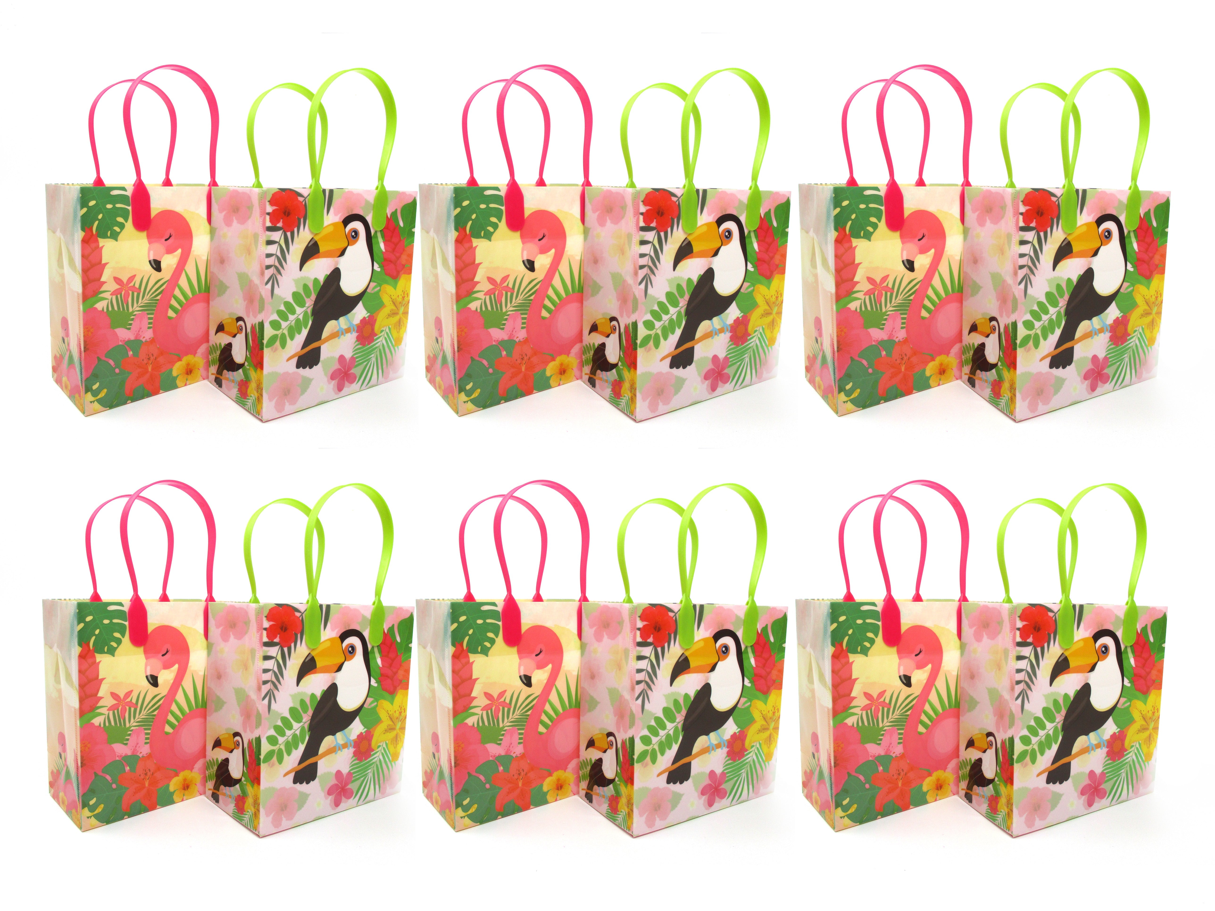 Flamingo Tropical Luau Party Favor Bags Treat Bags - Set Of 6 Or 12