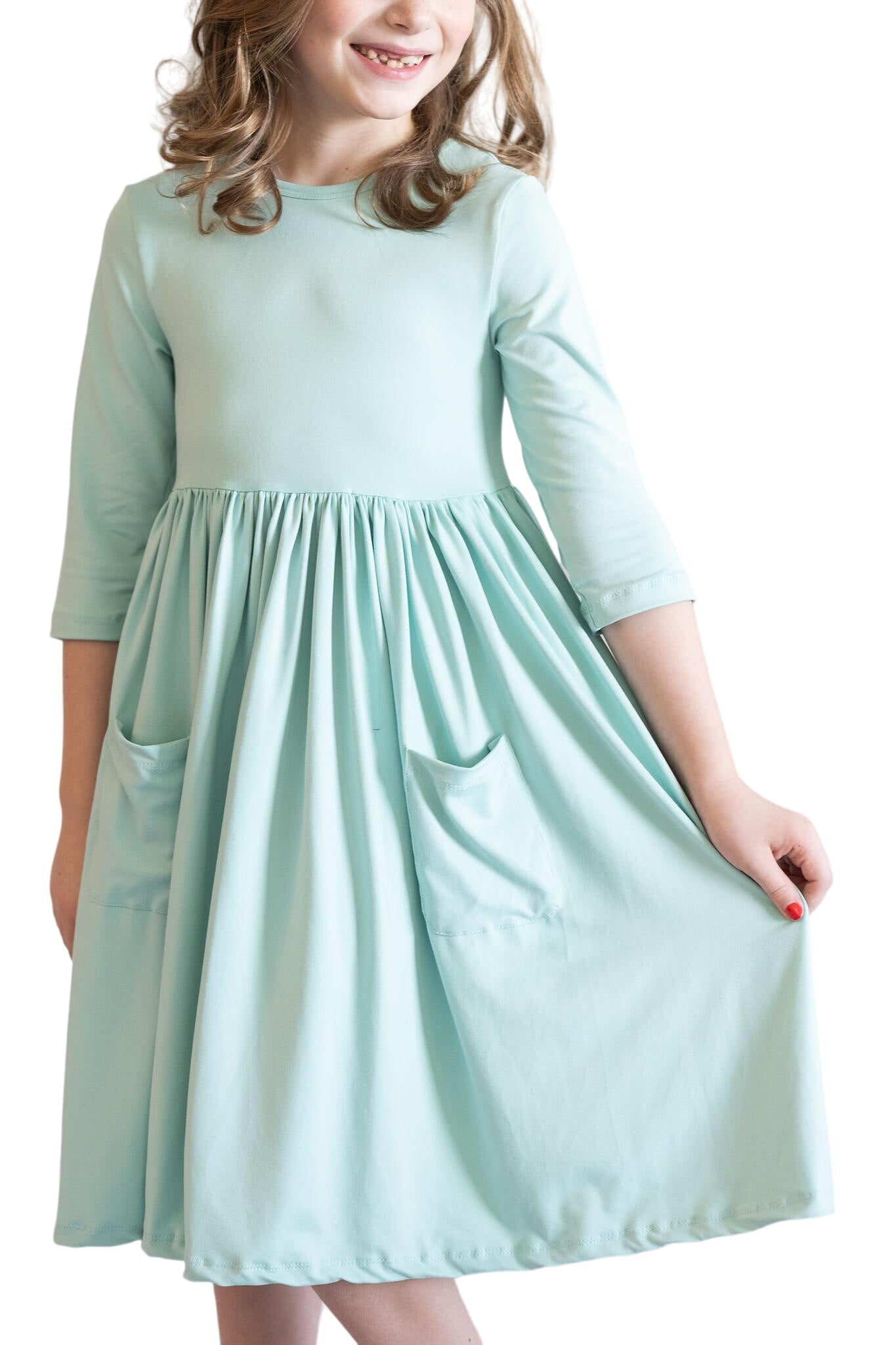 Sage 3/4 Pocket Twirl Dress