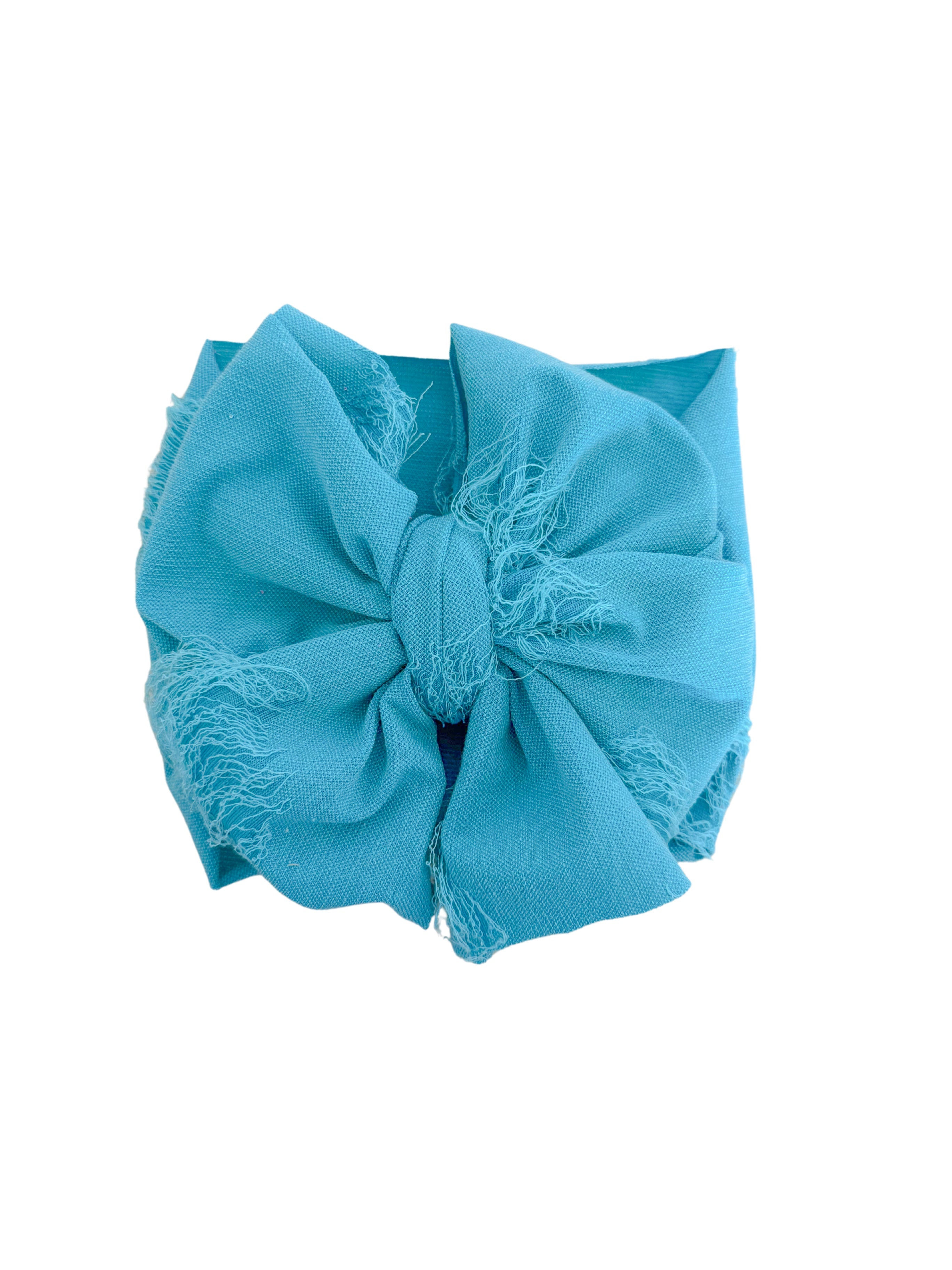Distressed Headwrap Bow- Pacific Blue