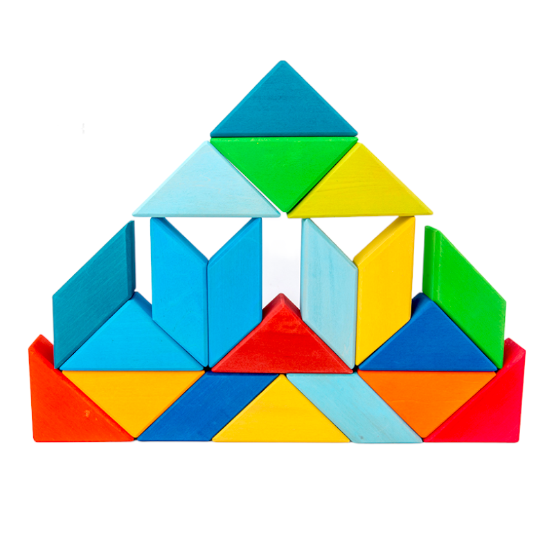 36 Pcs Stained Large Rainbow Square Indian Puzzle Blocks With Storage Tray