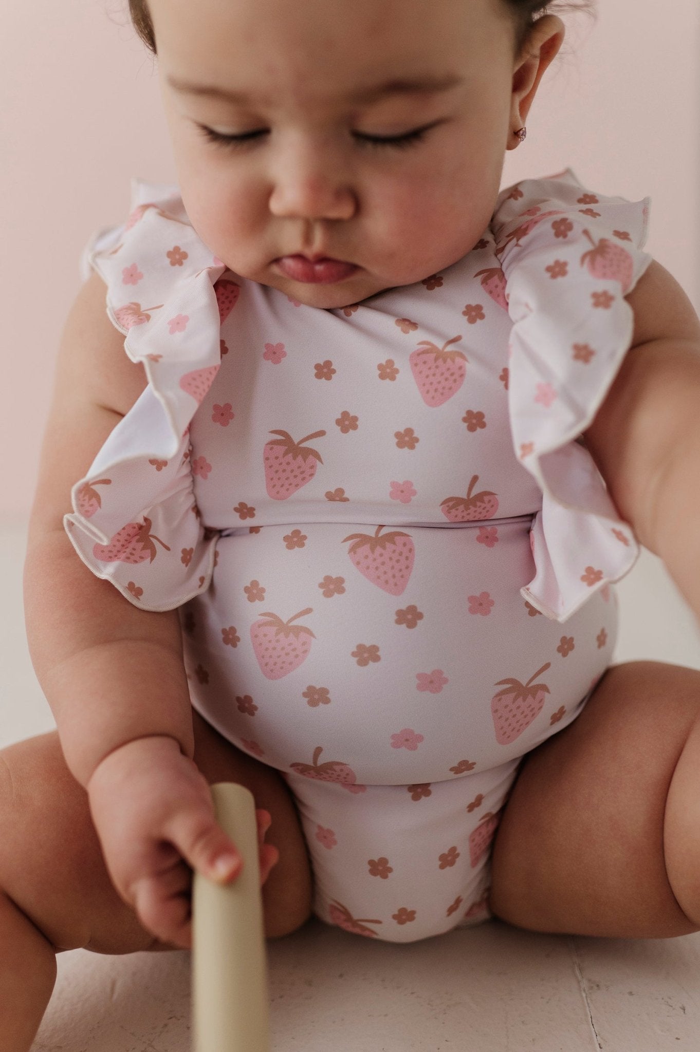 Girl's Ruffle Sleeve Cross Back Swimsuit