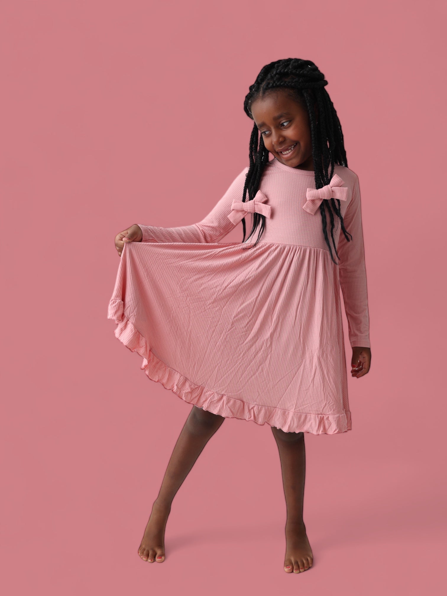 Mauve Rib Dream Ruffle Dress