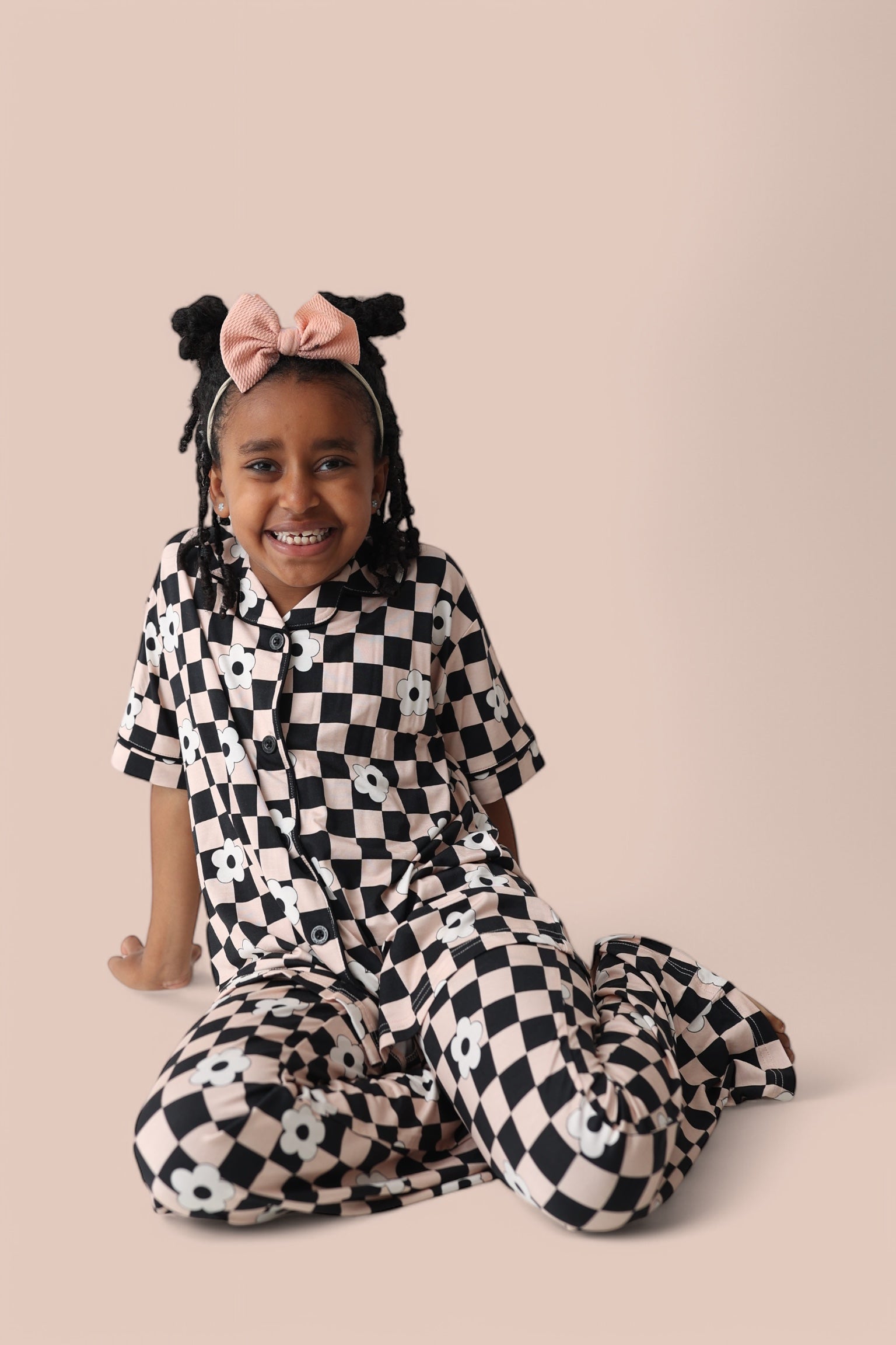 Retro Daisy Checks Short Sleeve Dream Girl's Flare Set