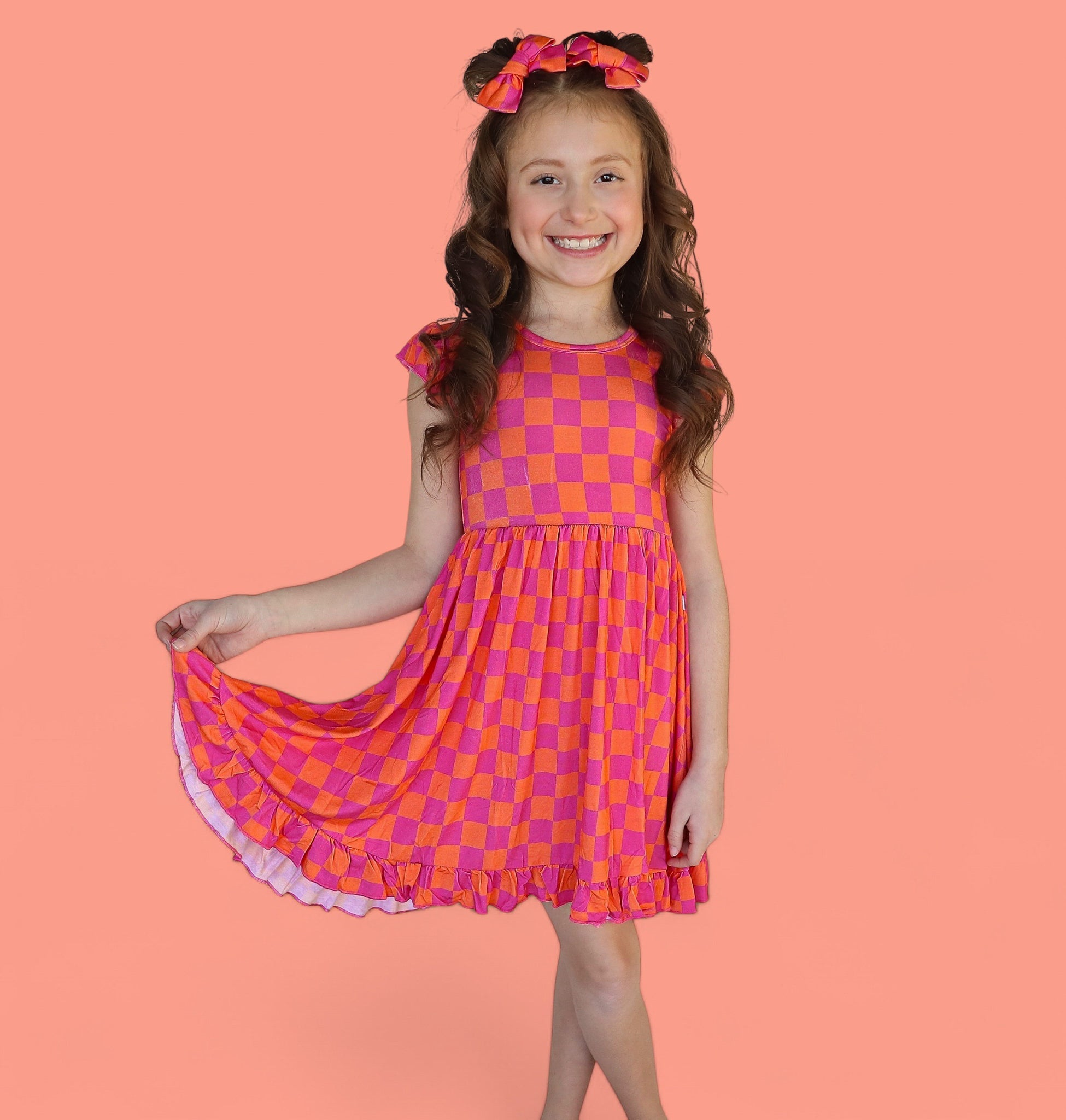 Neon Dreams Checkers Dream Ruffle Dress