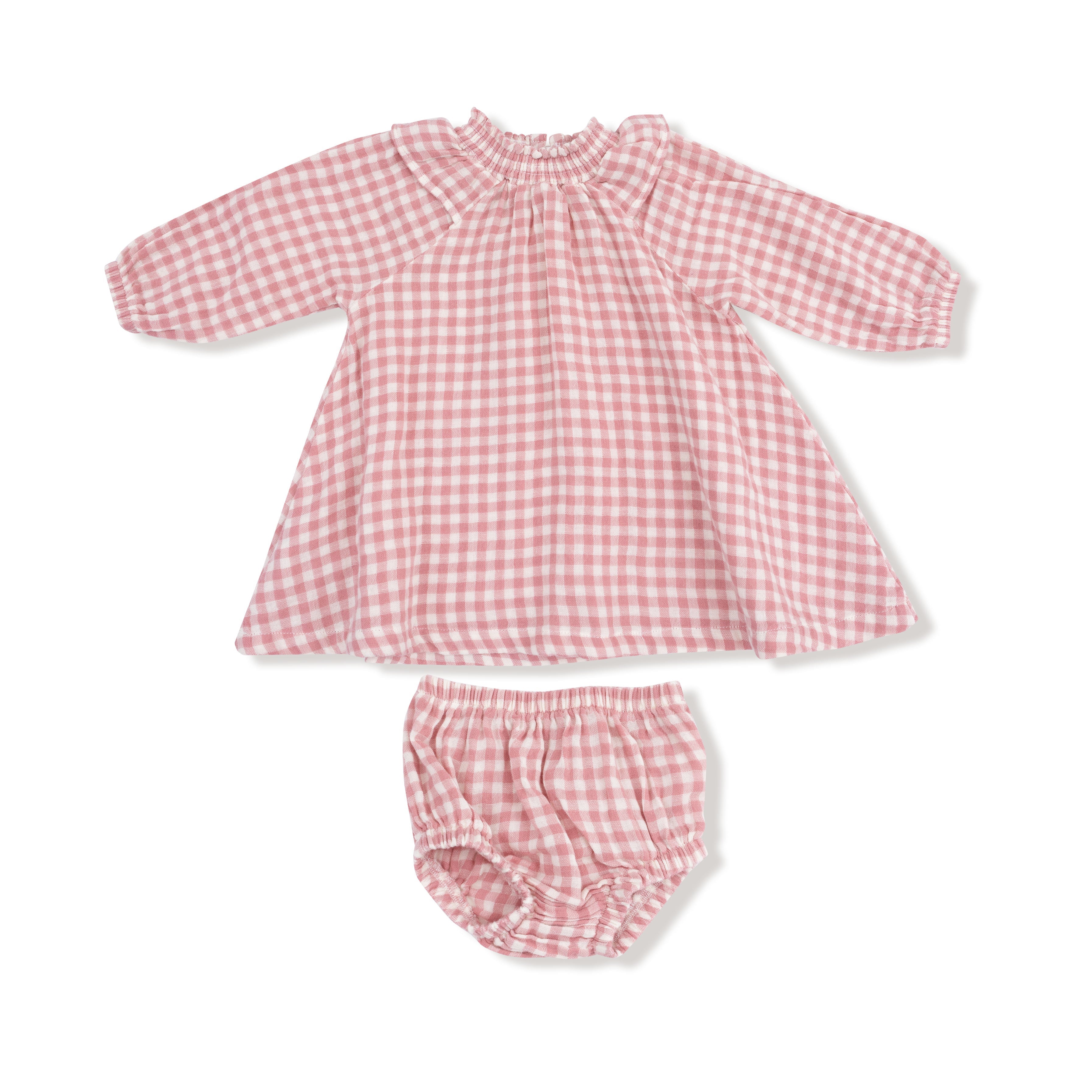 Long Sleeve Ruffle Smocked Neck Dress + Diaper Cover