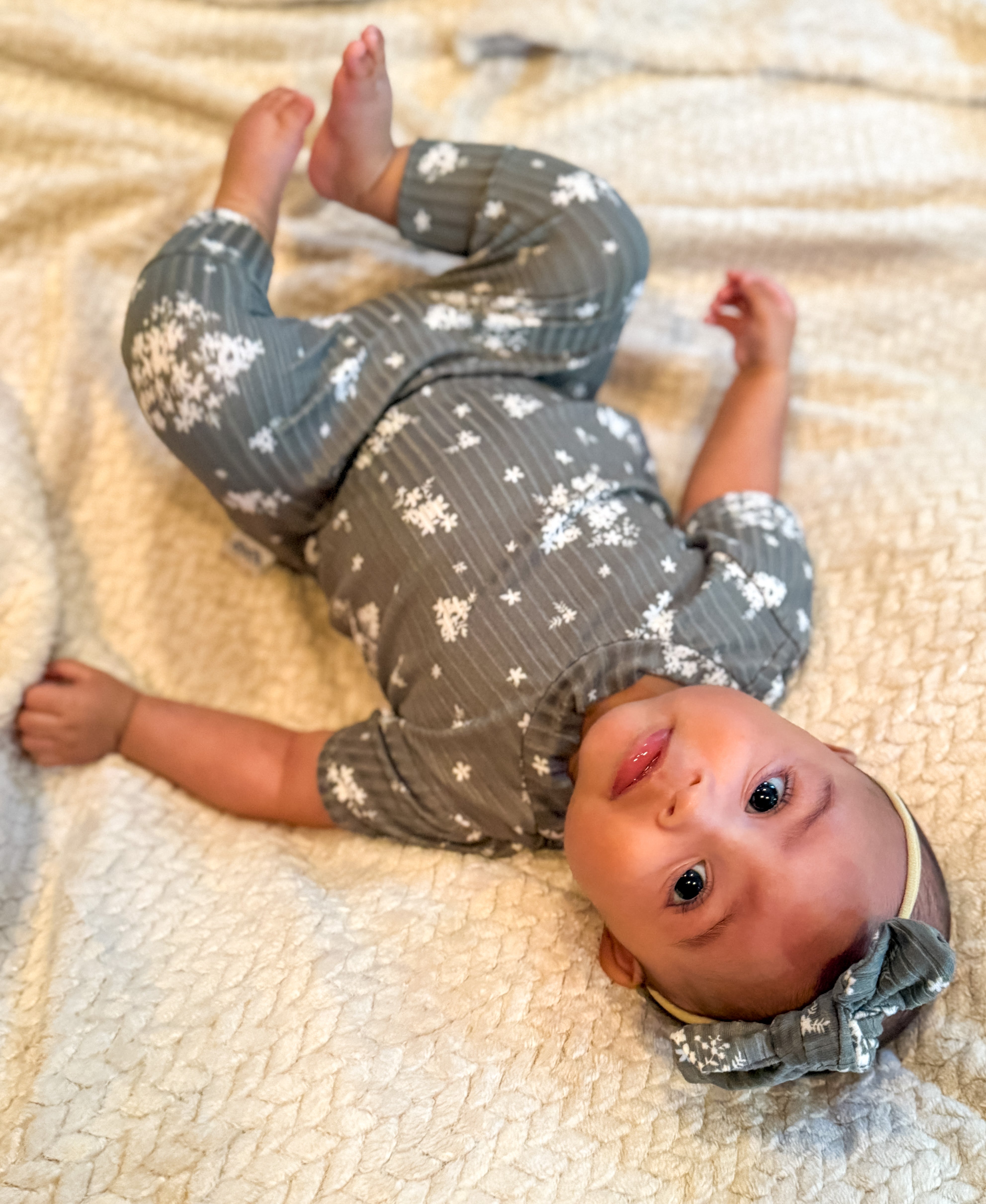 Minimal Floral Olive Ribbed Harem Romper