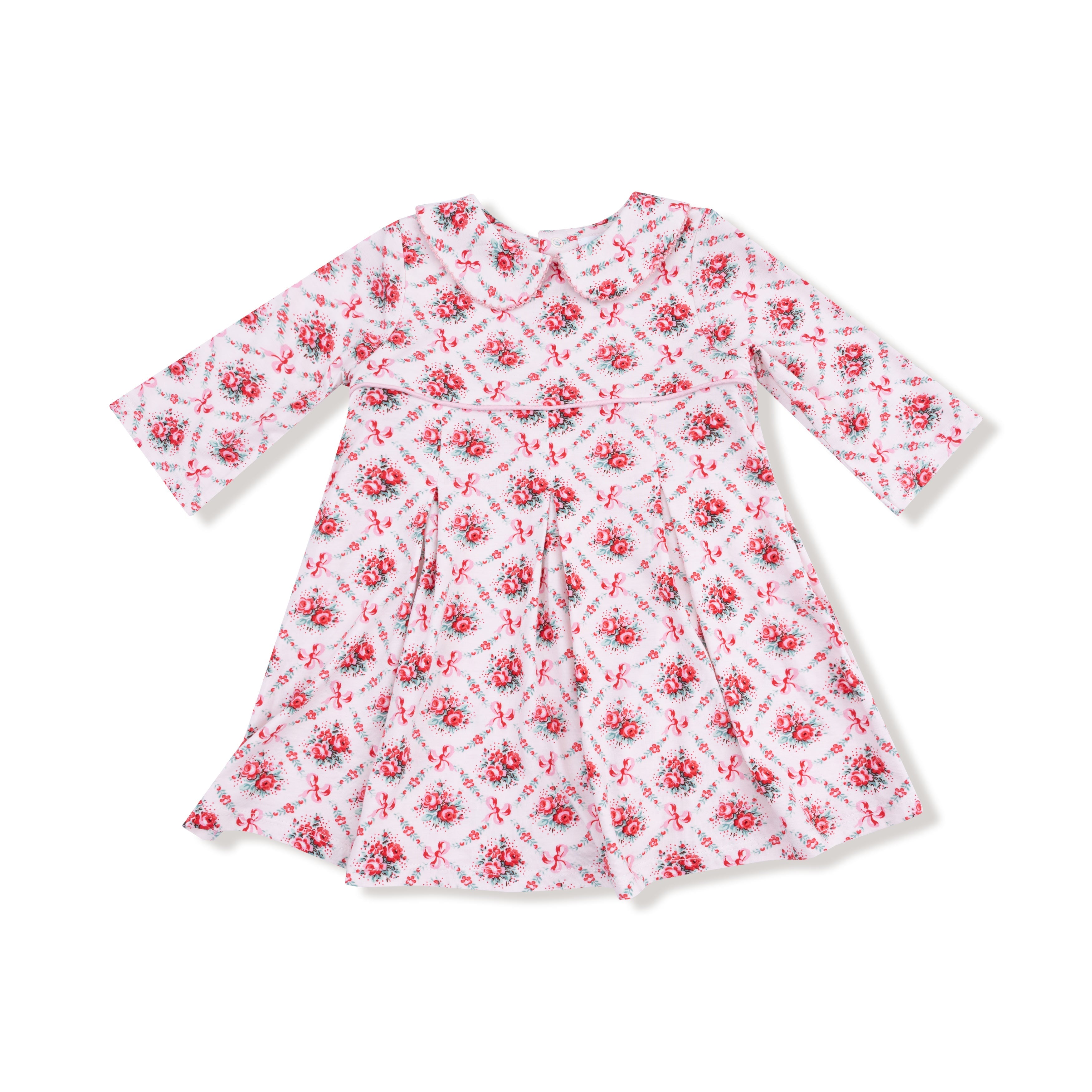 Box Pleat Dress With 3/4 Sleeve + Peter Pan Collar & Diaper Cover