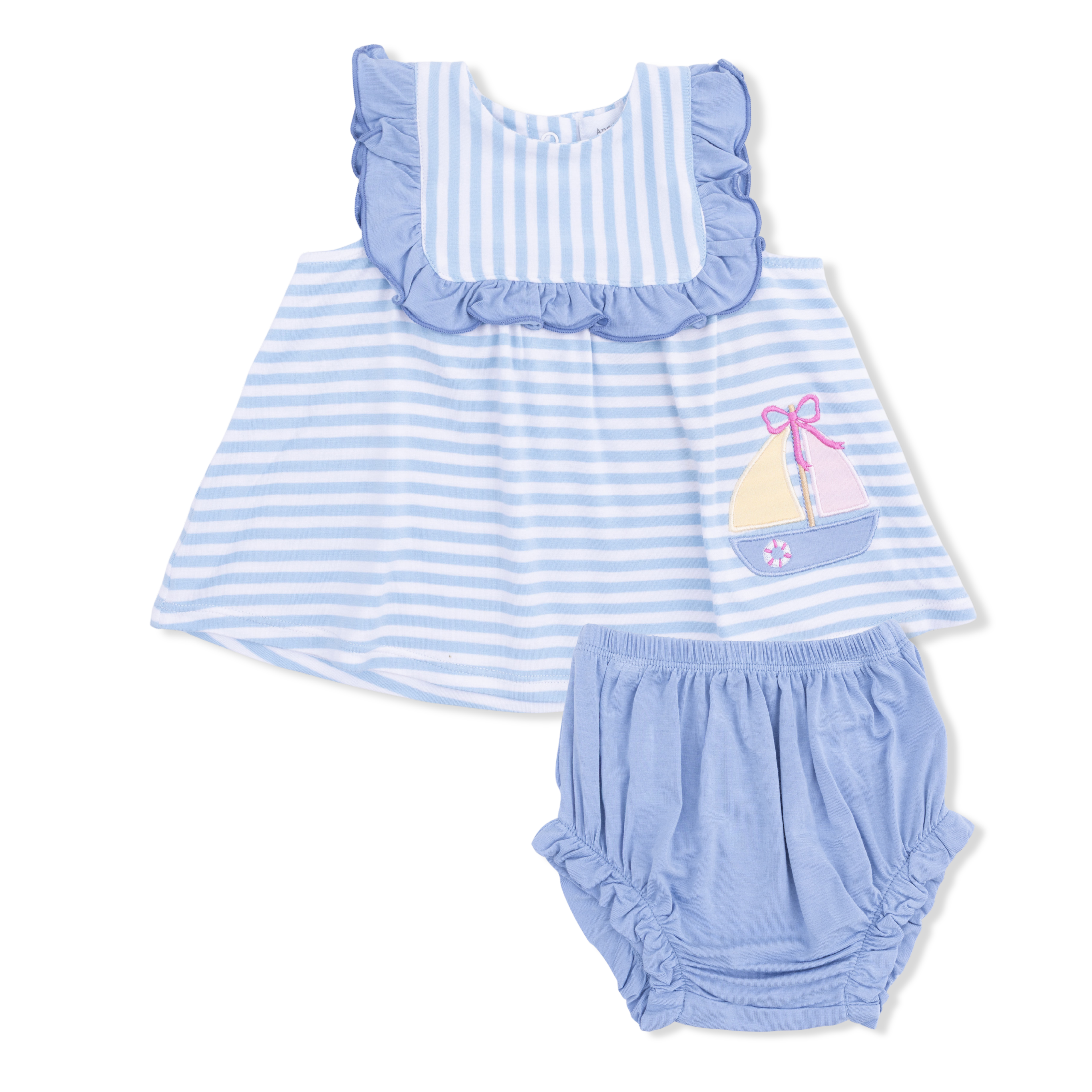 Bubbly Sailboat Stripe - Ruffle Top And Bloomer