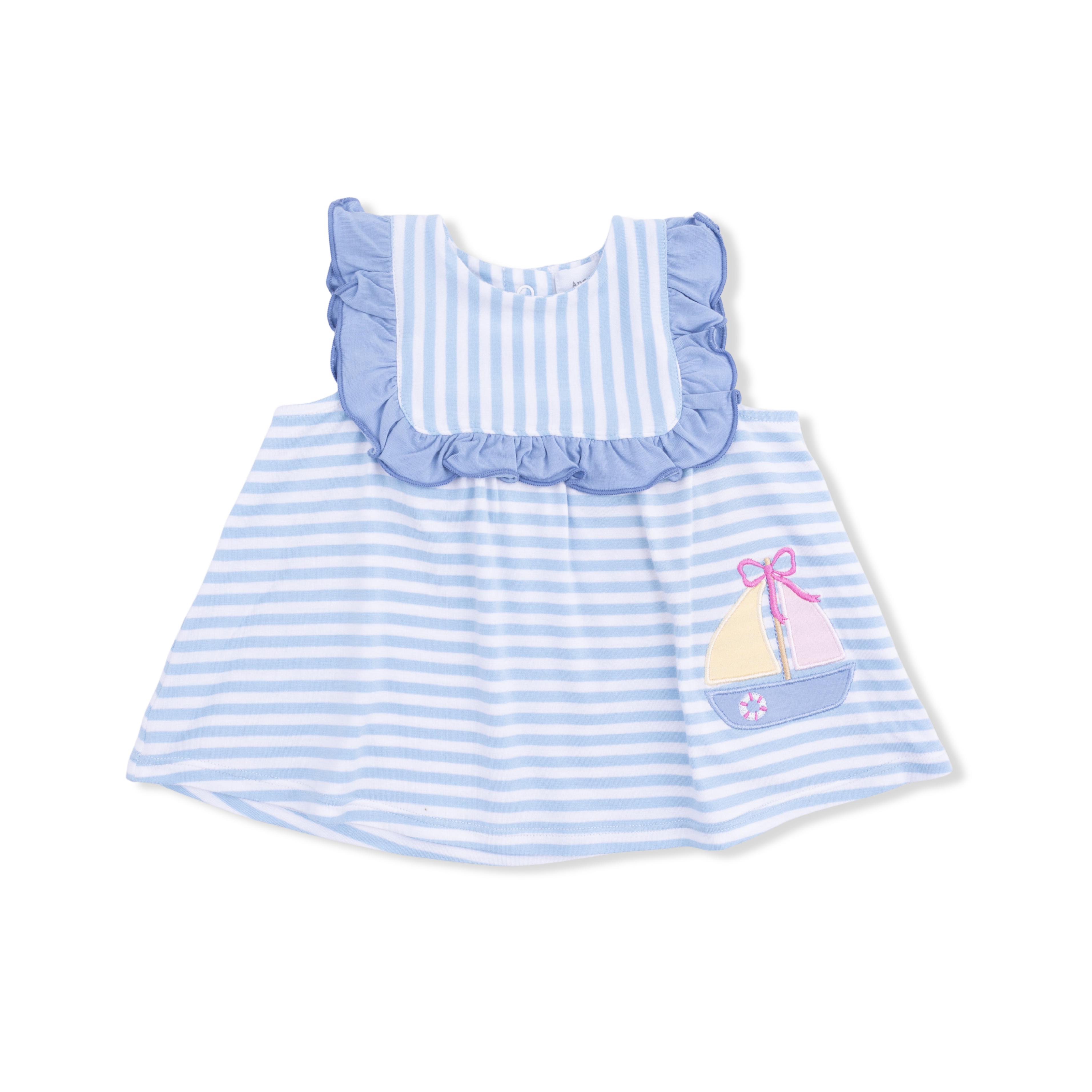 Bubbly Sailboat Stripe - Ruffle Top And Bloomer