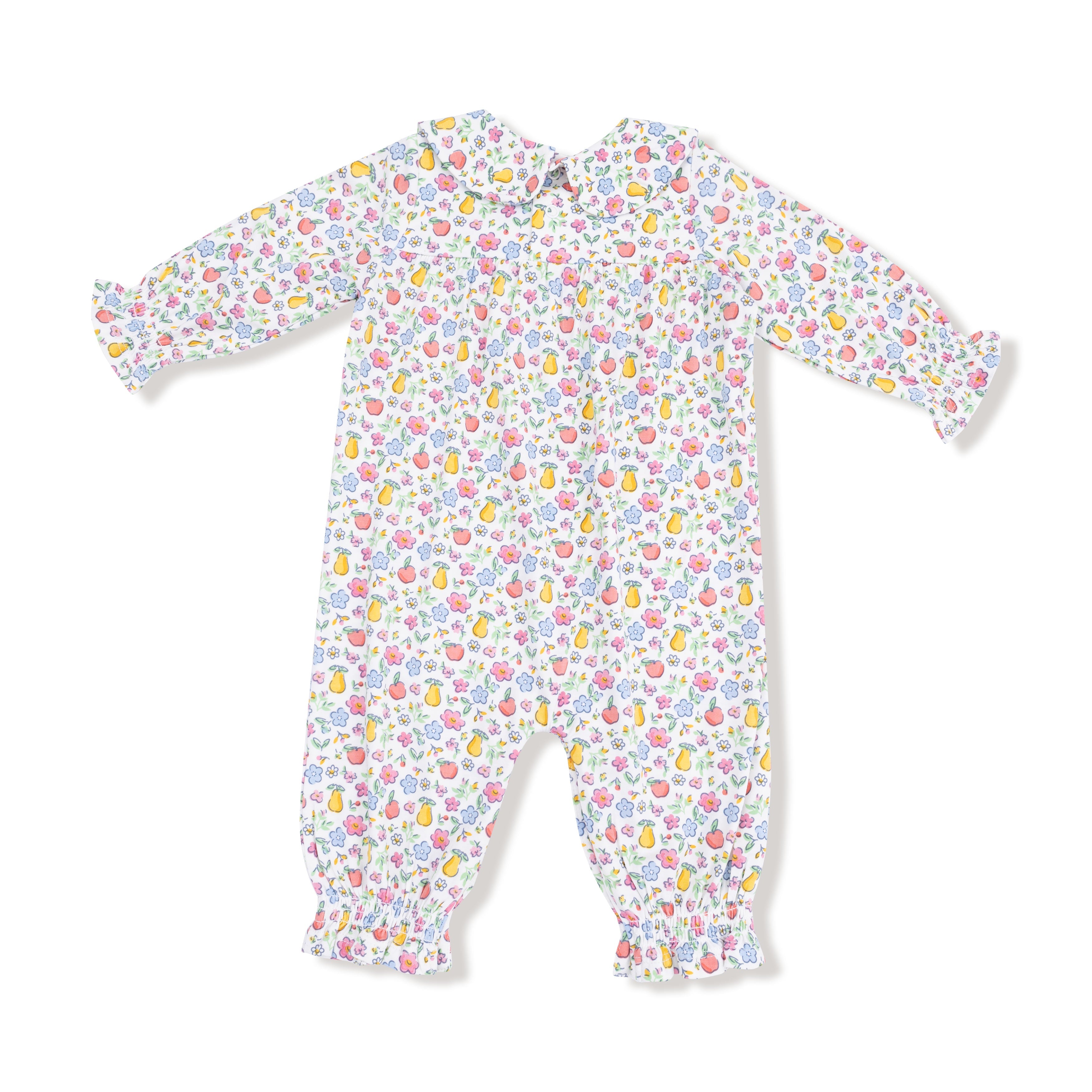 Smocked Long Sleeve Romper With Peter Pan Collar