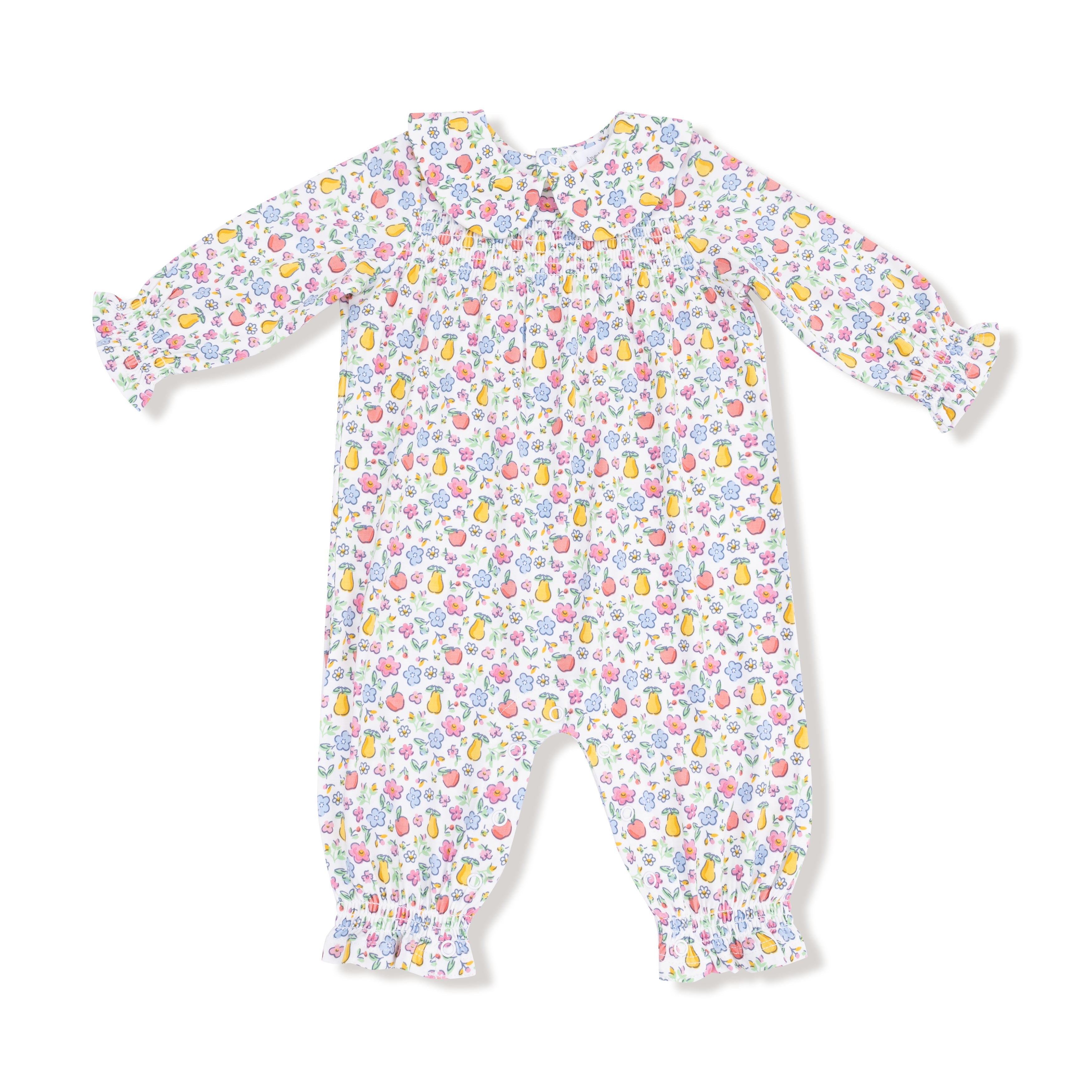 Smocked Long Sleeve Romper With Peter Pan Collar