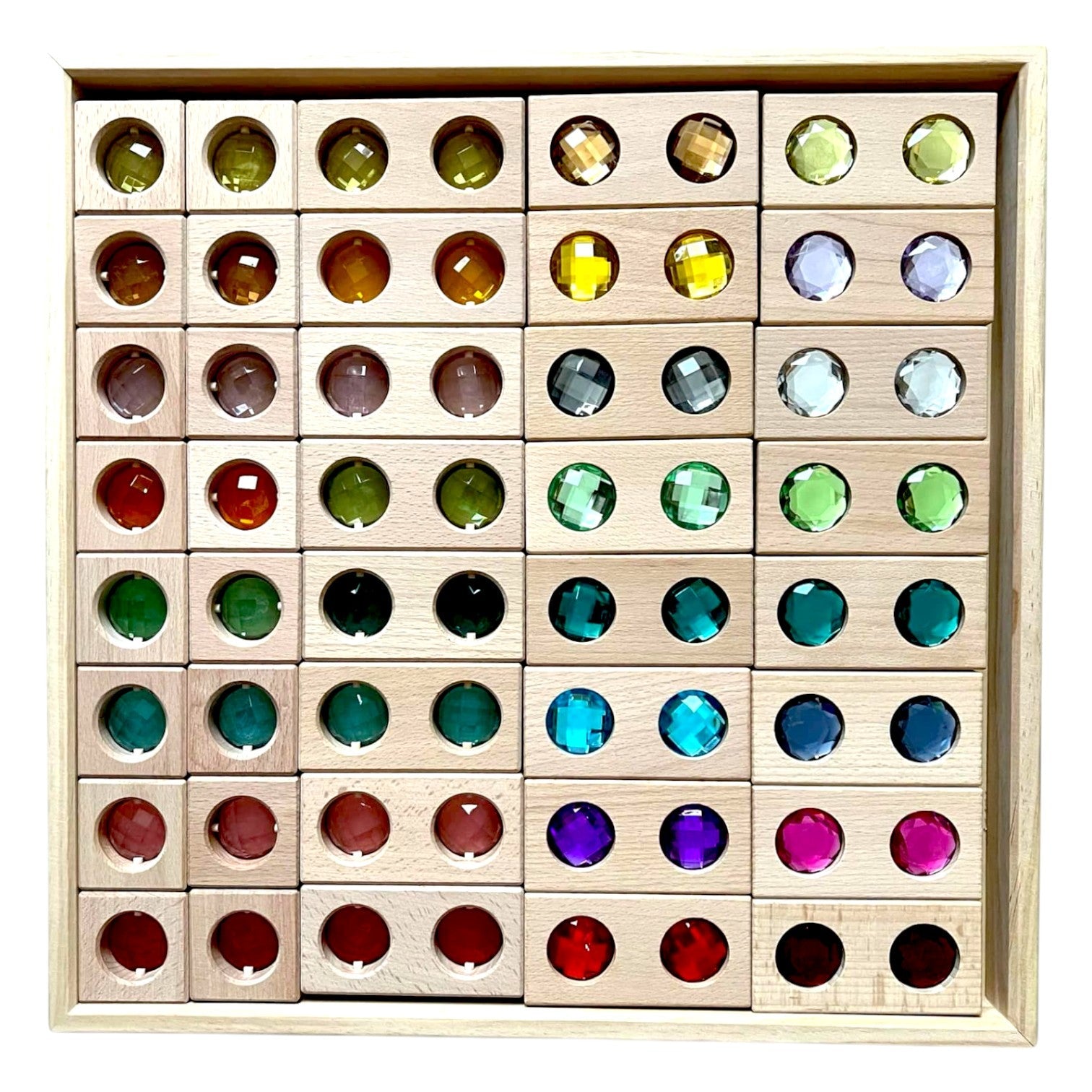 40 Pcs Wooden Gemmed Blocks Set With Storage Tray