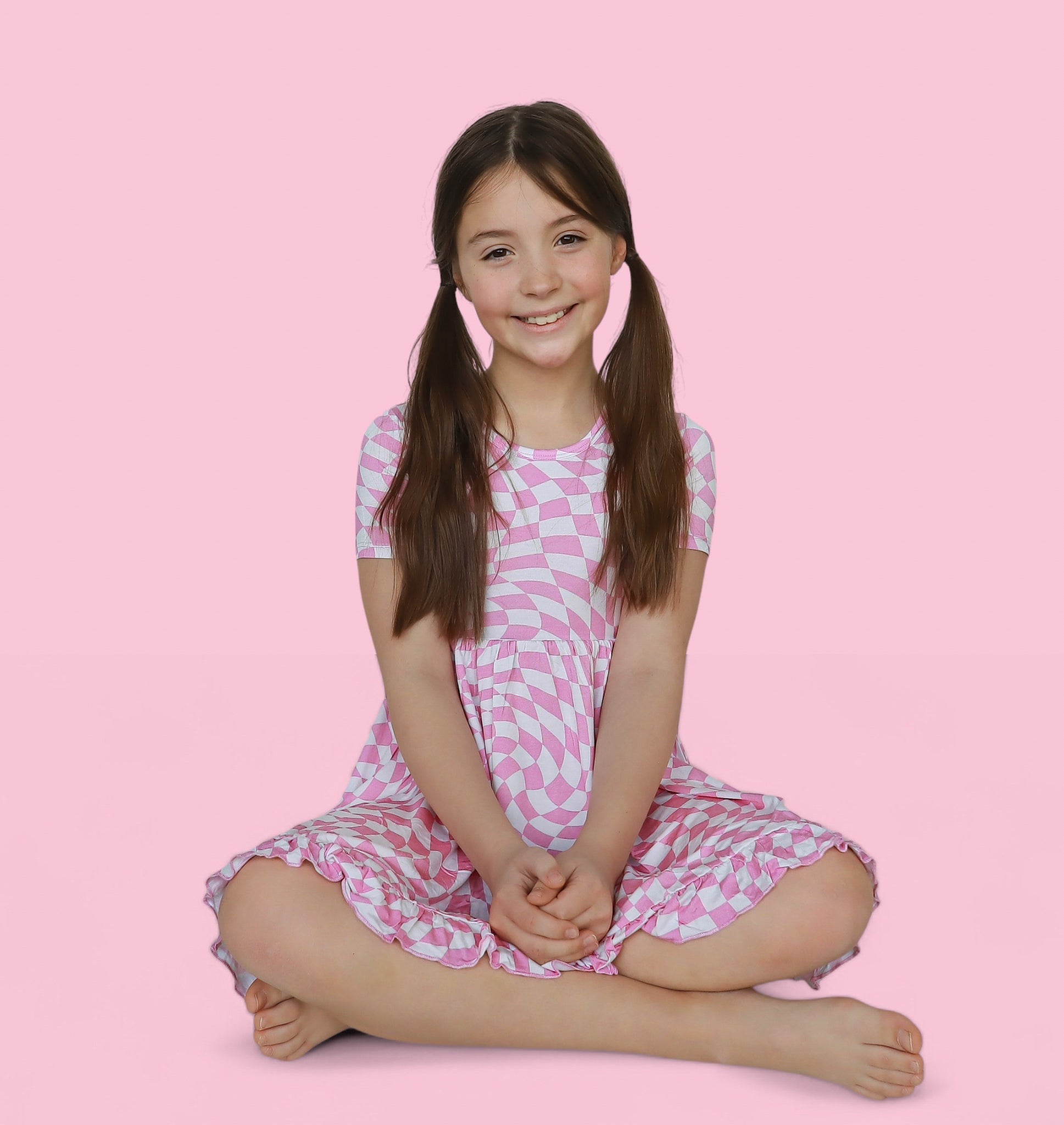 Bubblegum Wavy Checkers Dream Ruffle Dress