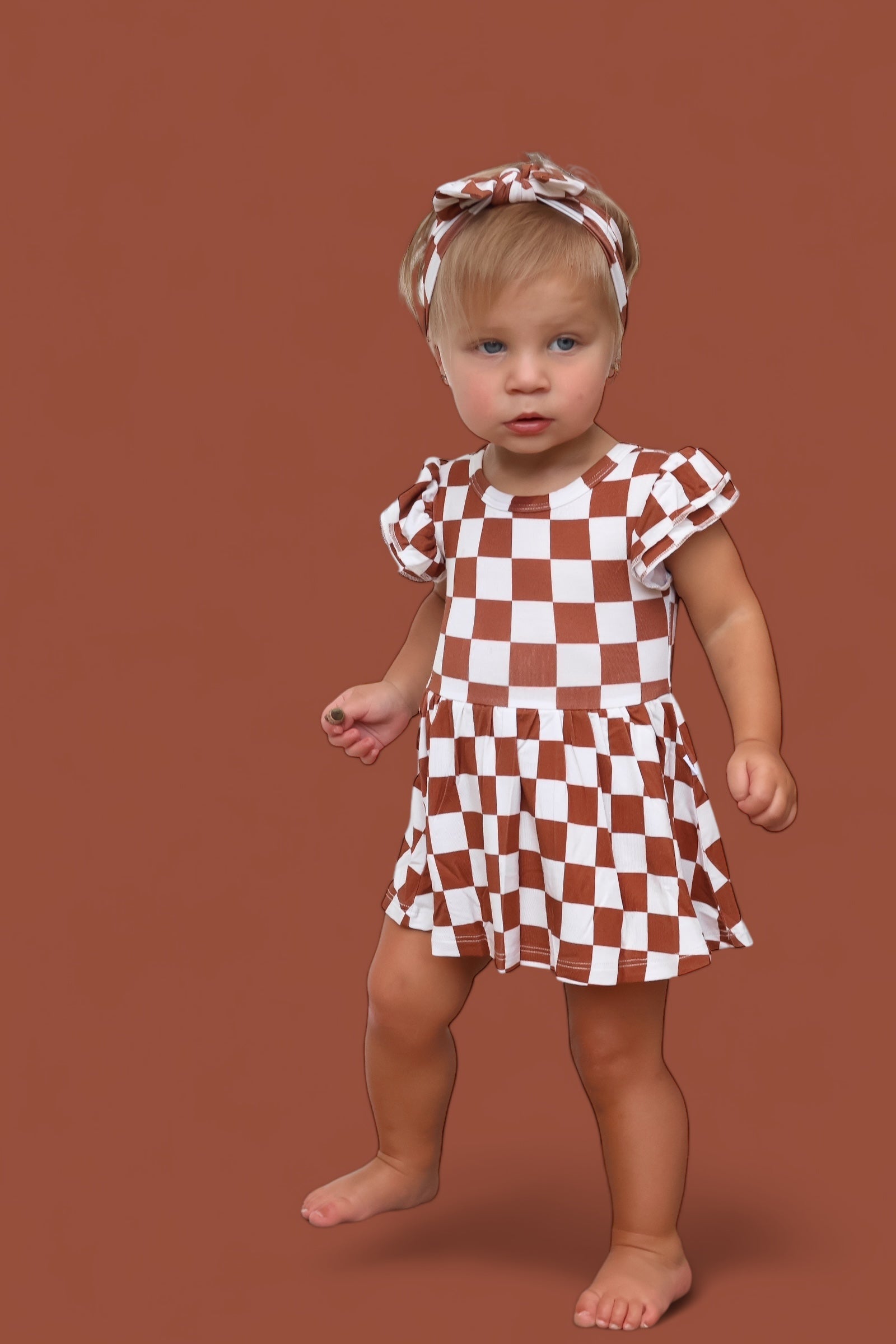 Copper Checkers Dream Cap Sleeve Bodysuit Dress