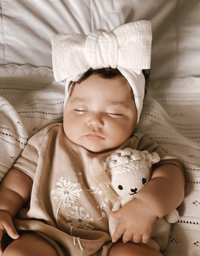 Pointelle Bow Headband - White