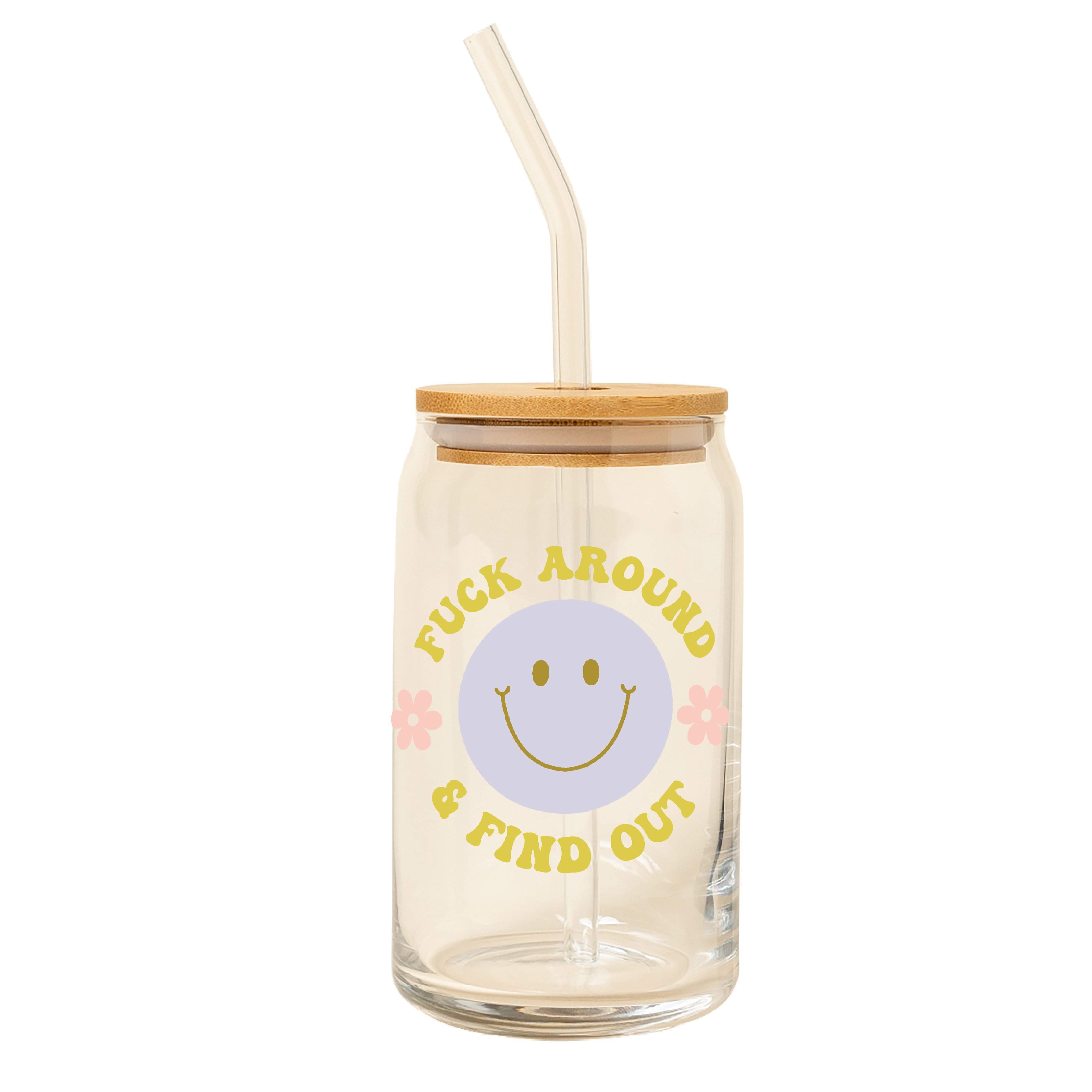 Can Glass W/ Lid + Straw