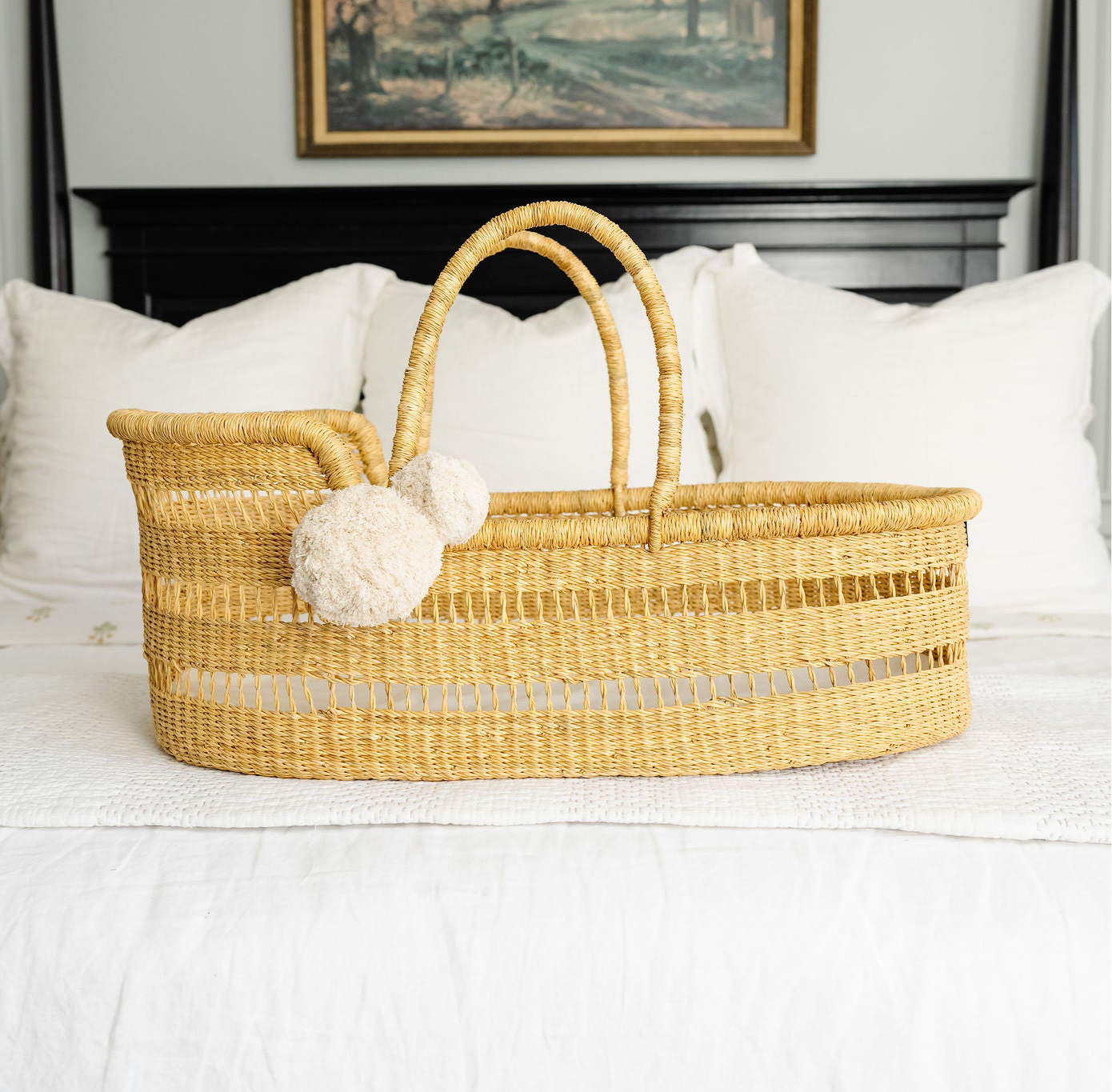 Modern Open Weave<br> African Moses Basket <br> Vegan Handle