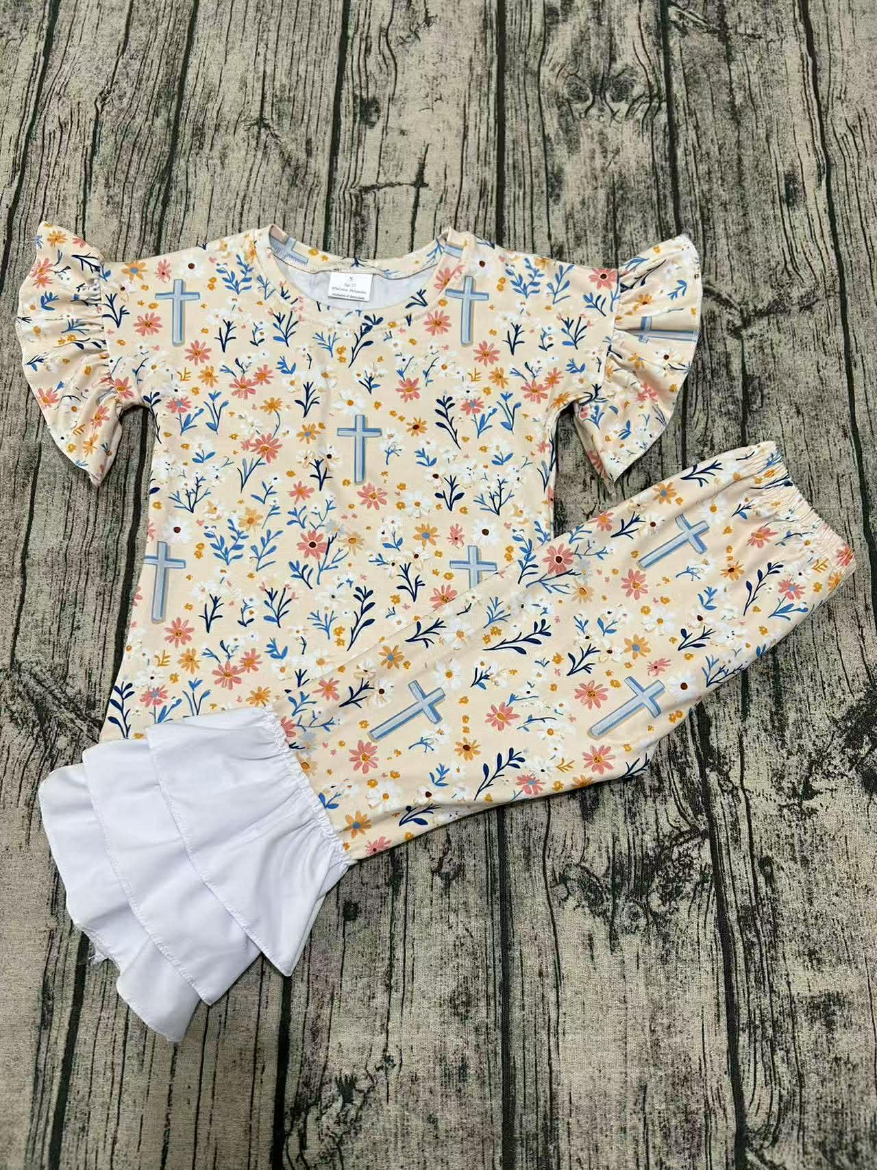 Floral Cross Two Piece Ruffle Set