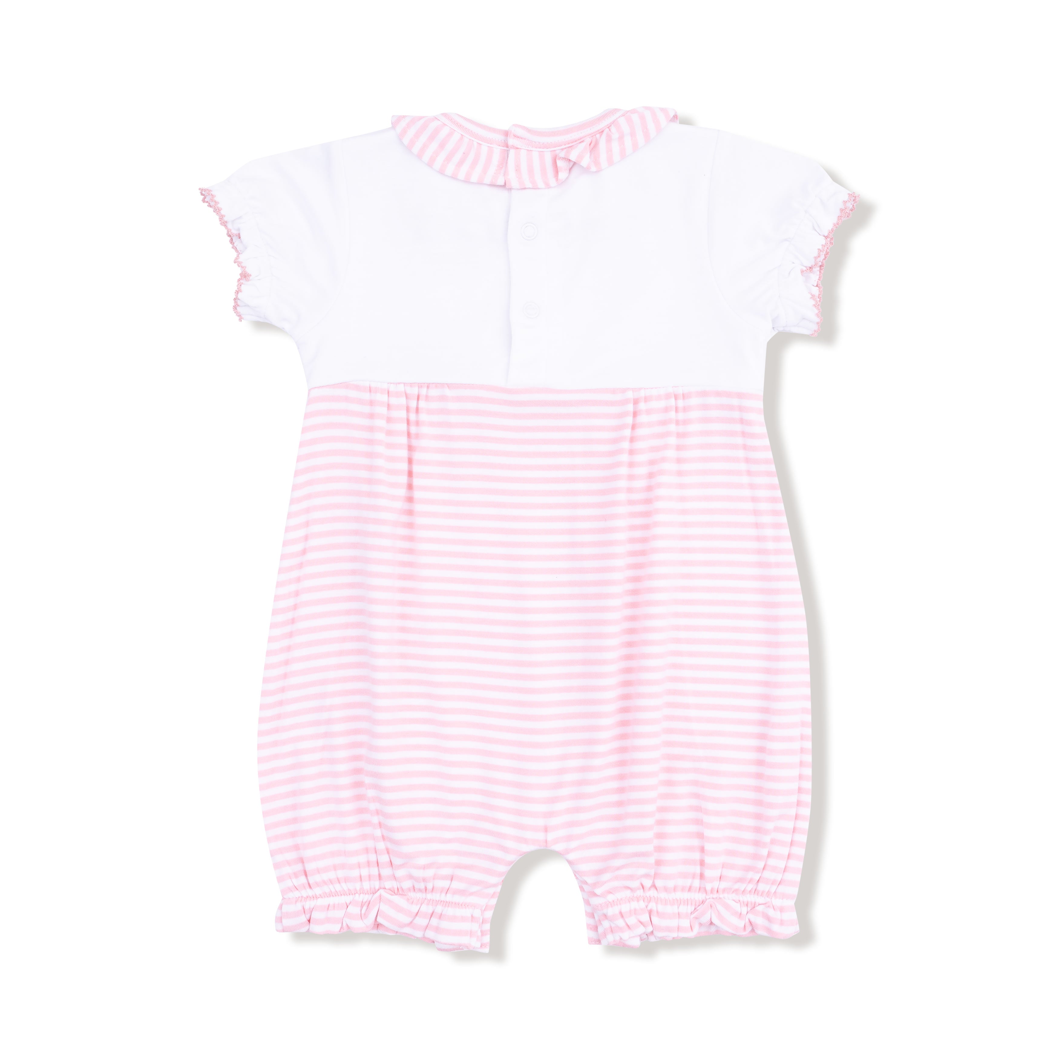 Ruffle Collar Romper With Piping And Picot