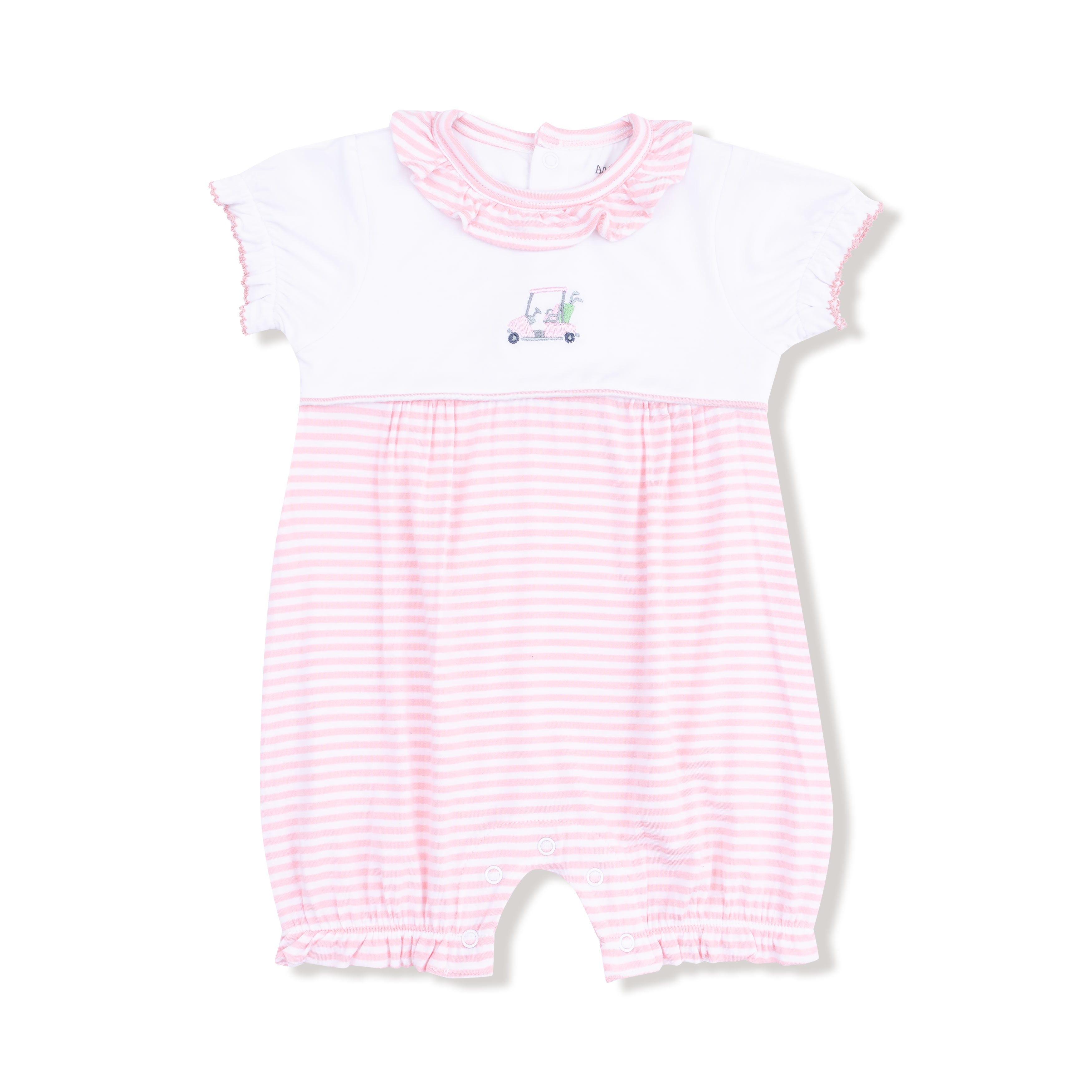 Ruffle Collar Romper With Piping And Picot