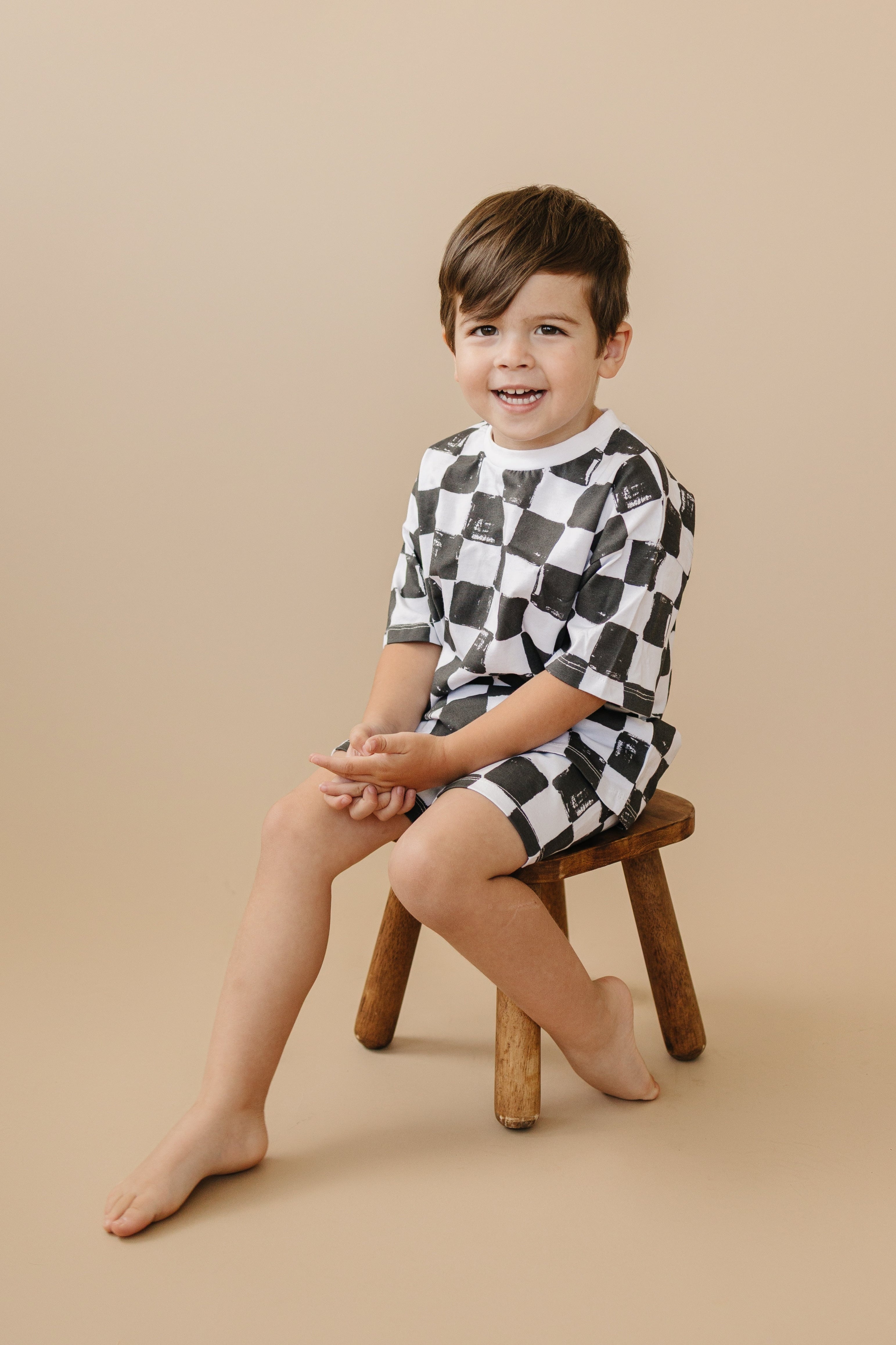 Organic Cotton Black & White Checkered Shorts Set