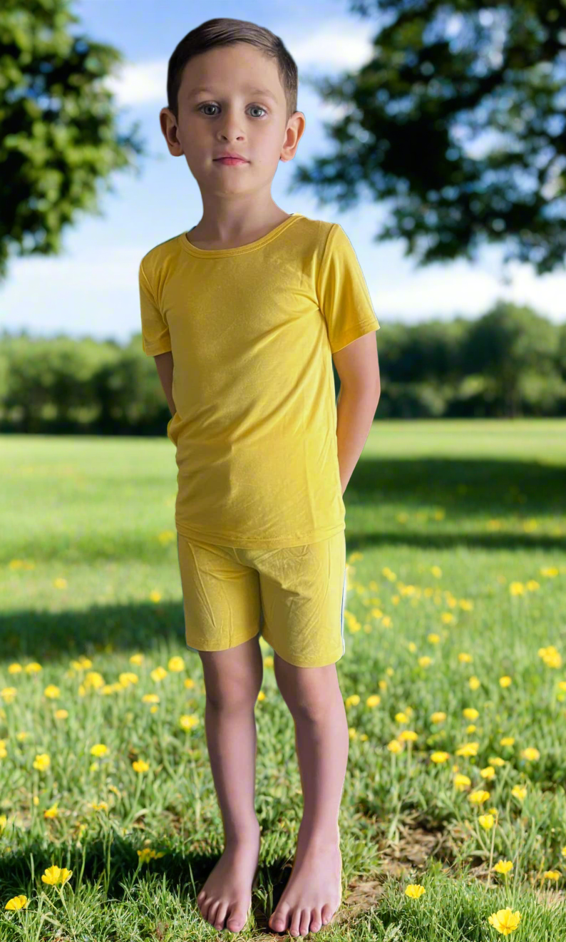 Snapdragon Yellow Two Piece Bamboo Shorts Pajama Set