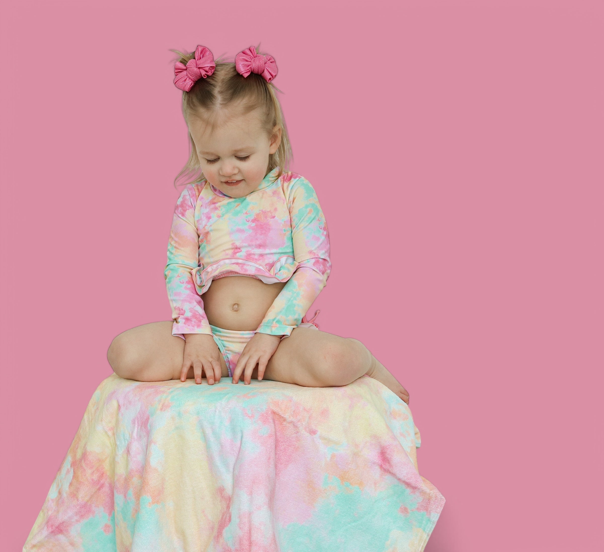 Rainbow Clouds Dream 2-piece Rash Guard Ruffle Swim Suit