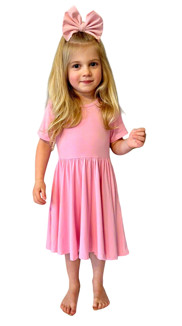 Tea Rose Pink Bamboo Twirl Dress With Pockets
