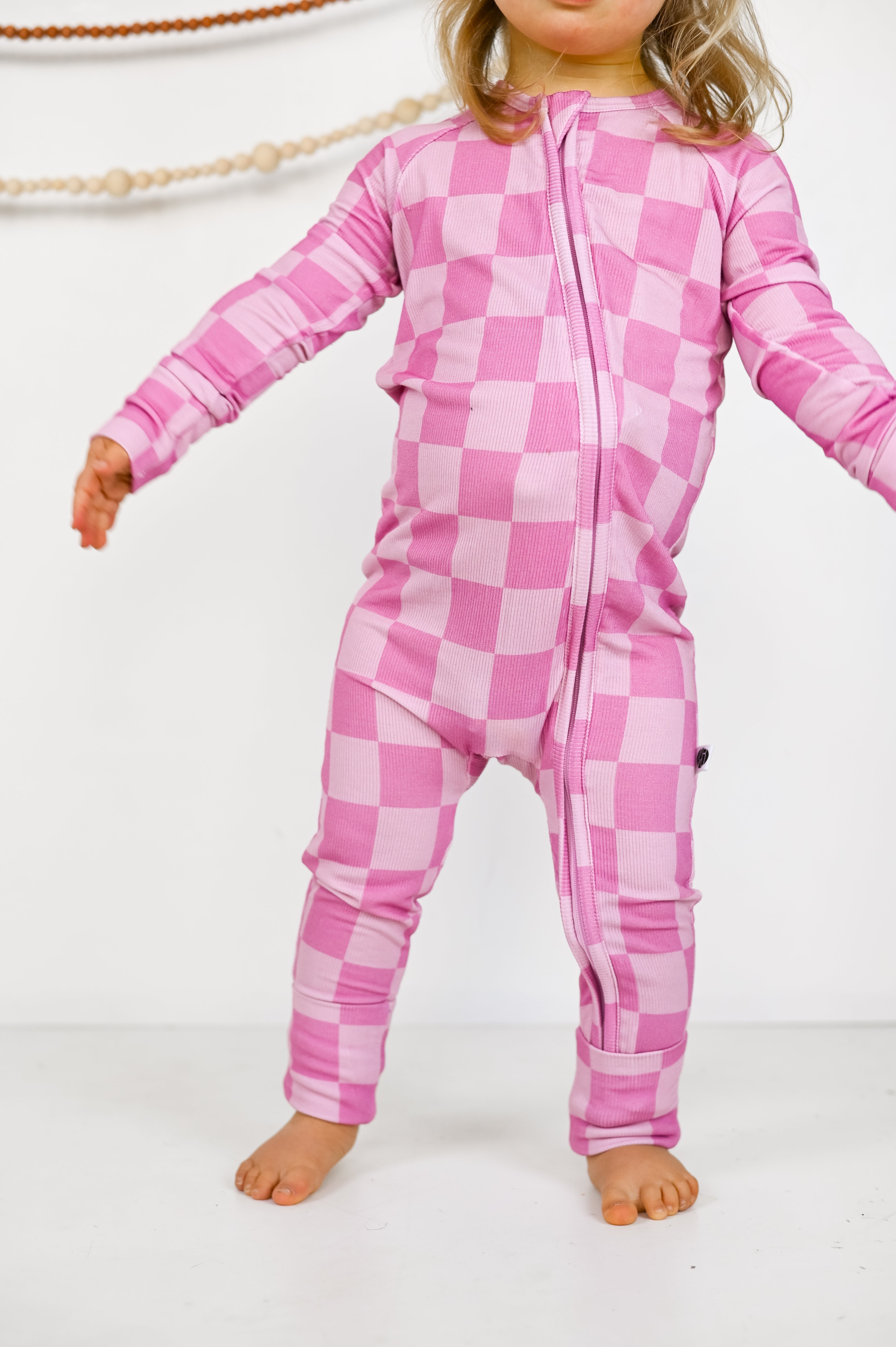 Pink Check | Zip Romper