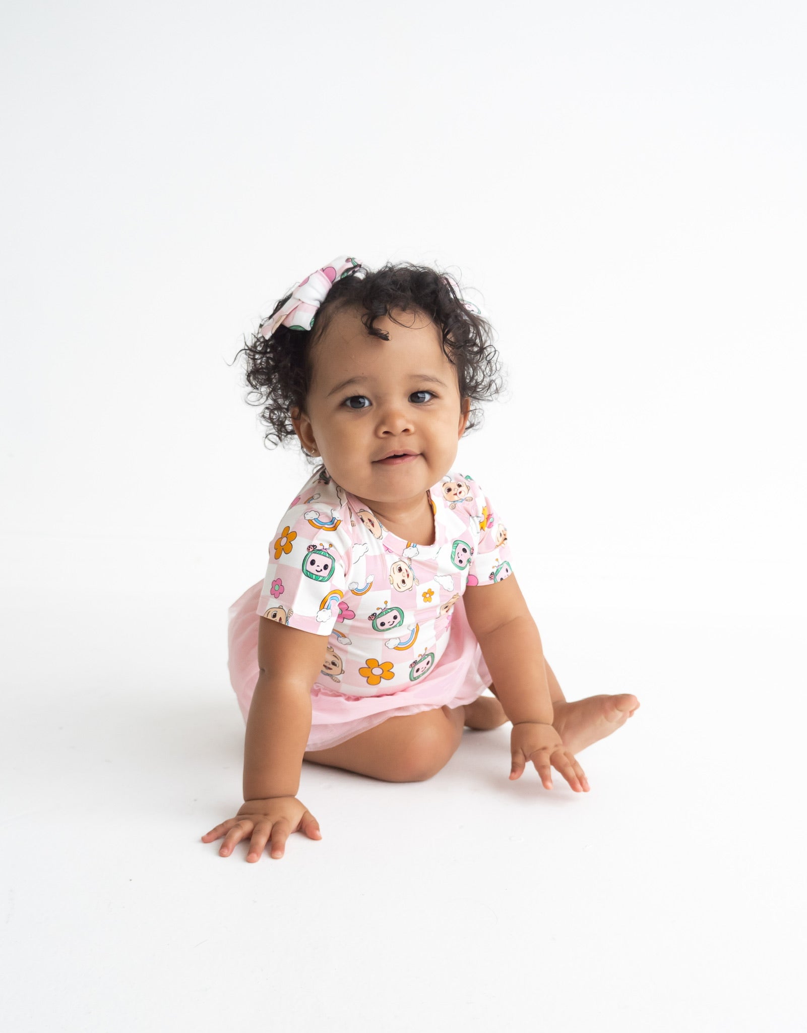 Dream Big Little Co X Cocomelon Jj Rainbow Checkers Dream Tutu Short Sleeve Bodysuit Dress