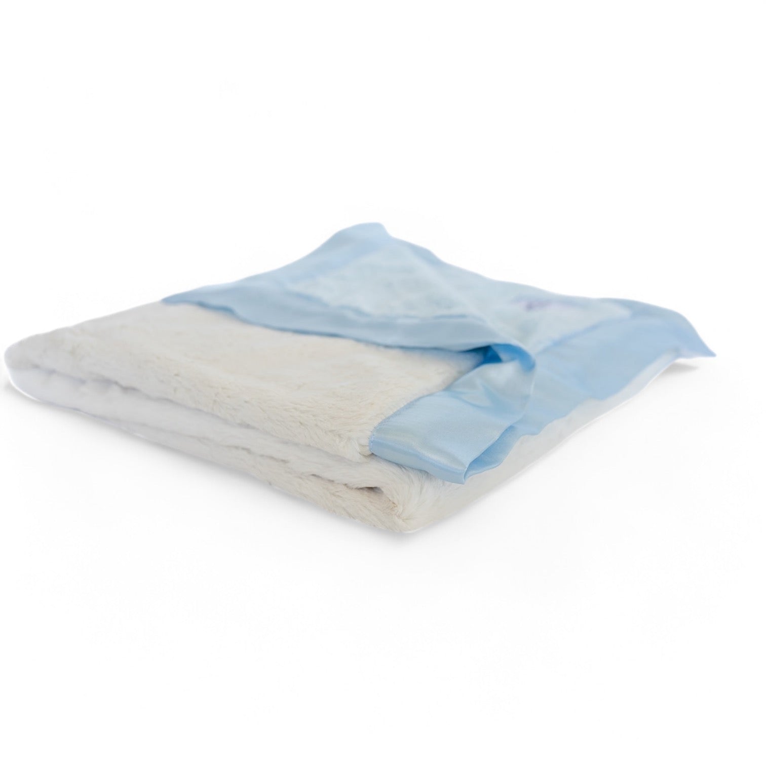 Luxury Duo Satin Border Blanket - Blue/ivory
