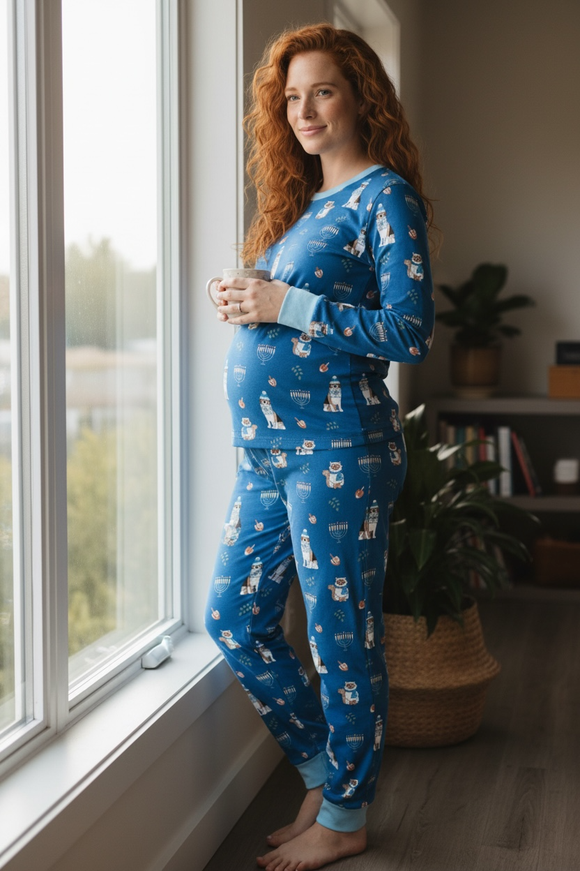 Hanukkah Pets (women's Long Sleeve Pj) - Blue