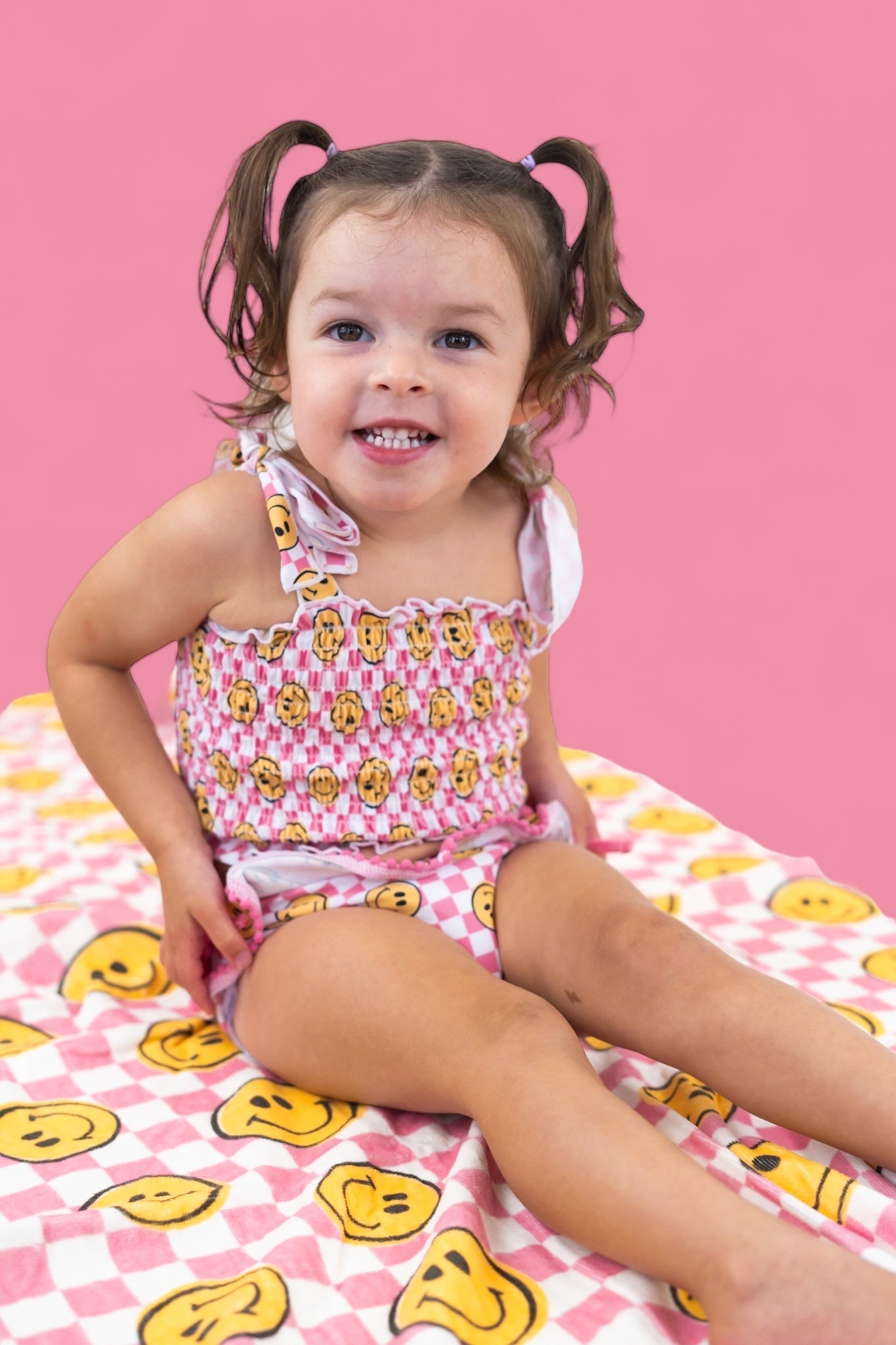 Blushin' Checkers Dream Smocked Tankini Two Piece Swim Suit