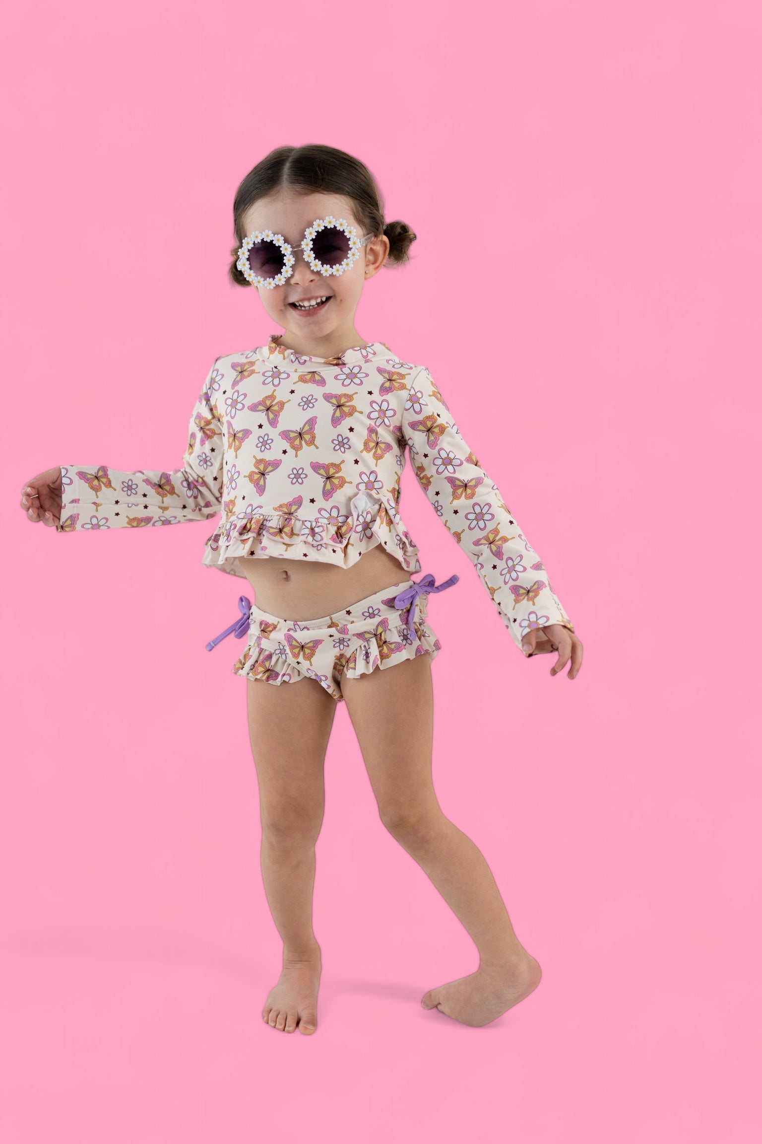 Blossomin’ Butterfly Dream 2-piece Rash Guard Ruffle Swim Suit