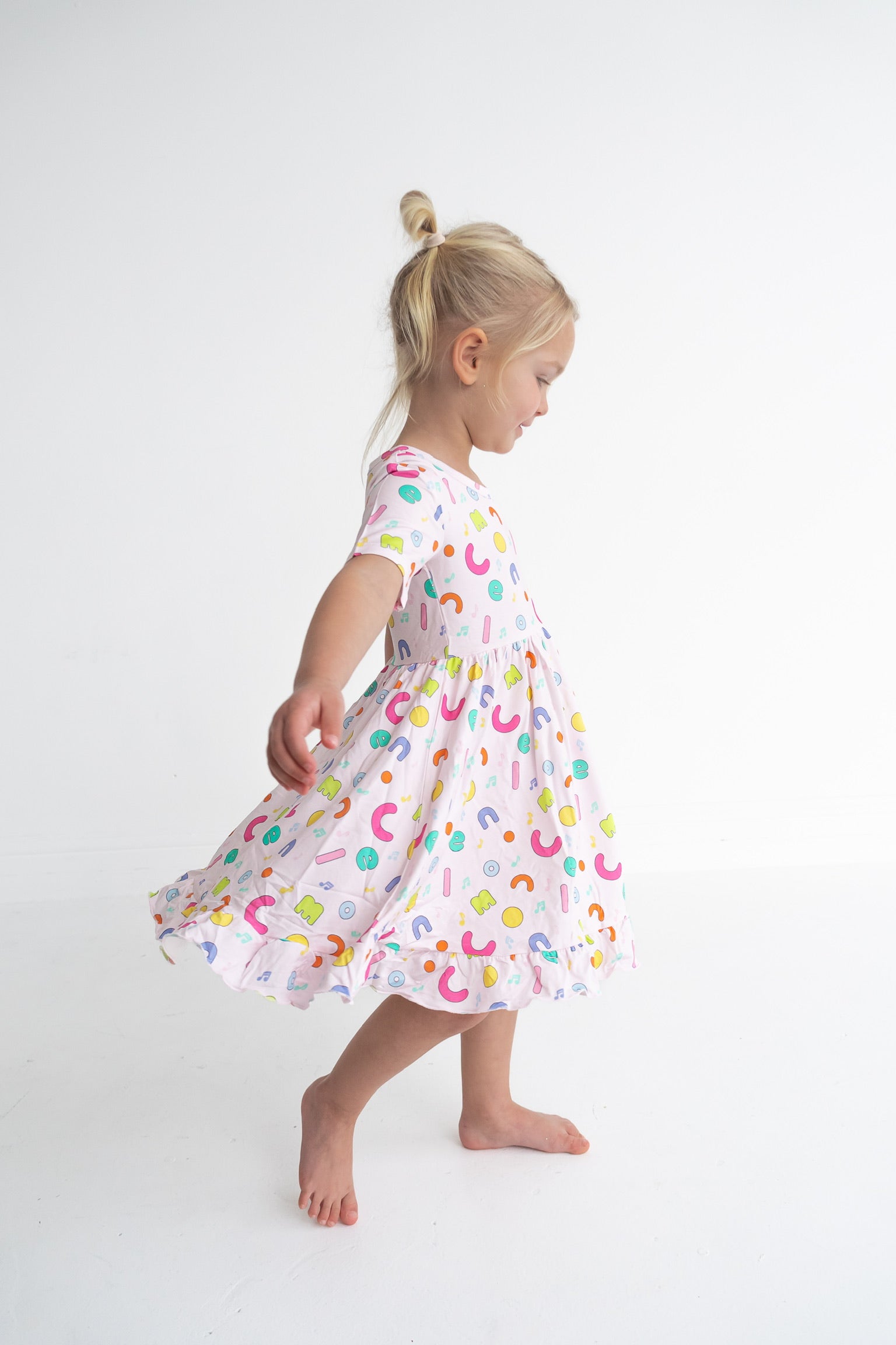 Dream Big Little Co X Cocomelon Alphabet Short Sleeve Dream Ruffle Dress