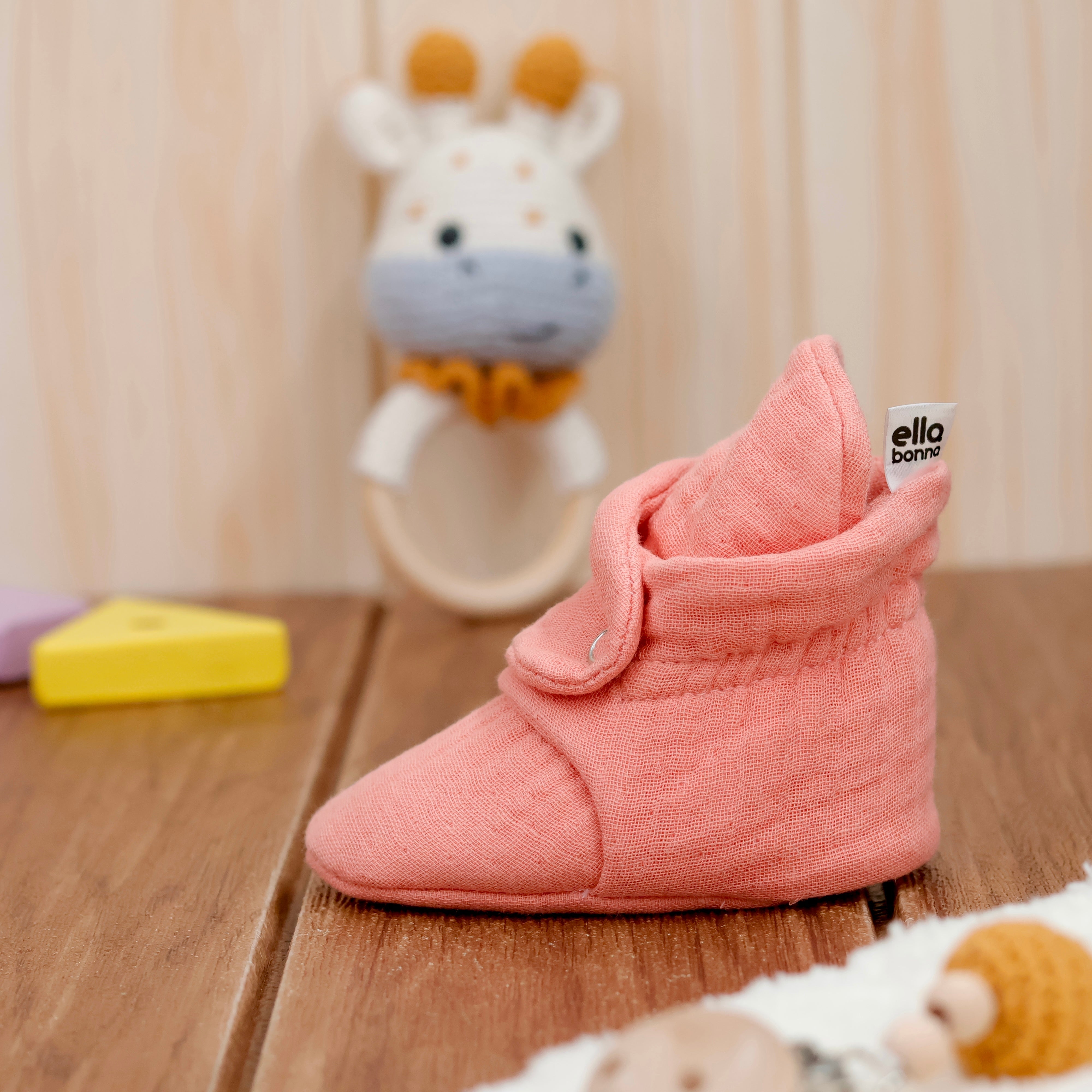 Muslin Stay On Baby Booties Dustyrose