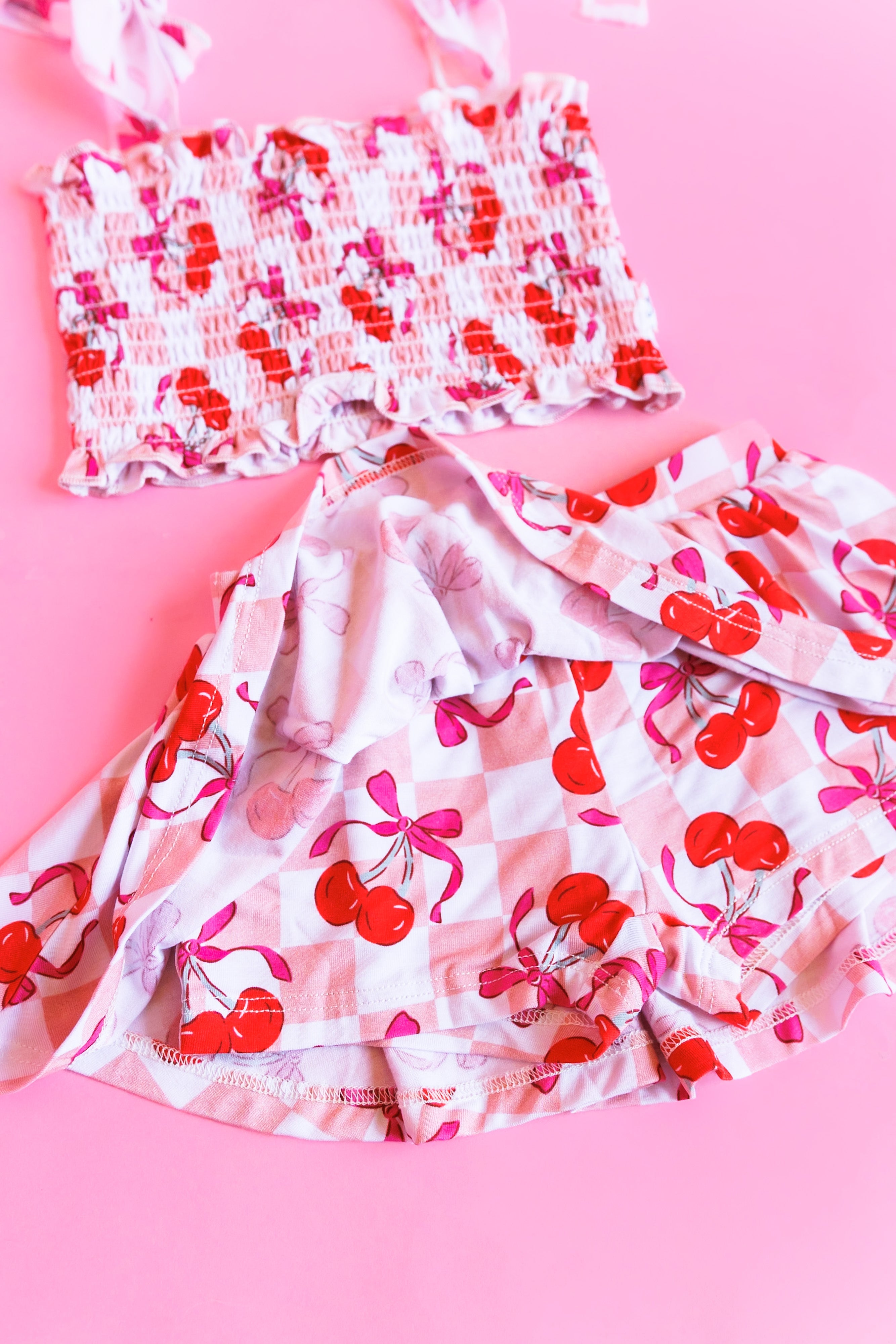 Cherry Sweet Checkers Dream Smocked Skort Set