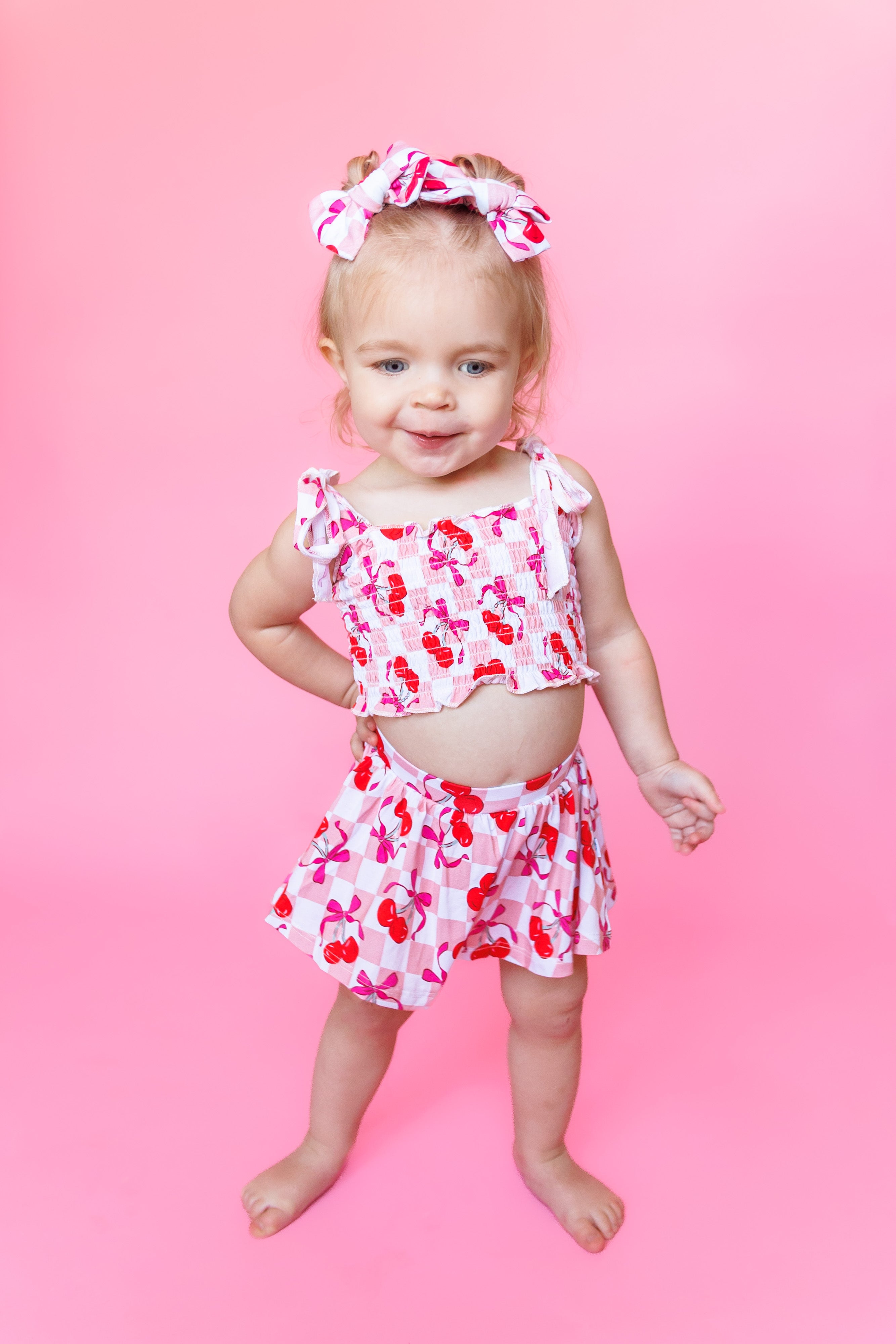 Cherry Sweet Checkers Dream Smocked Skort Set