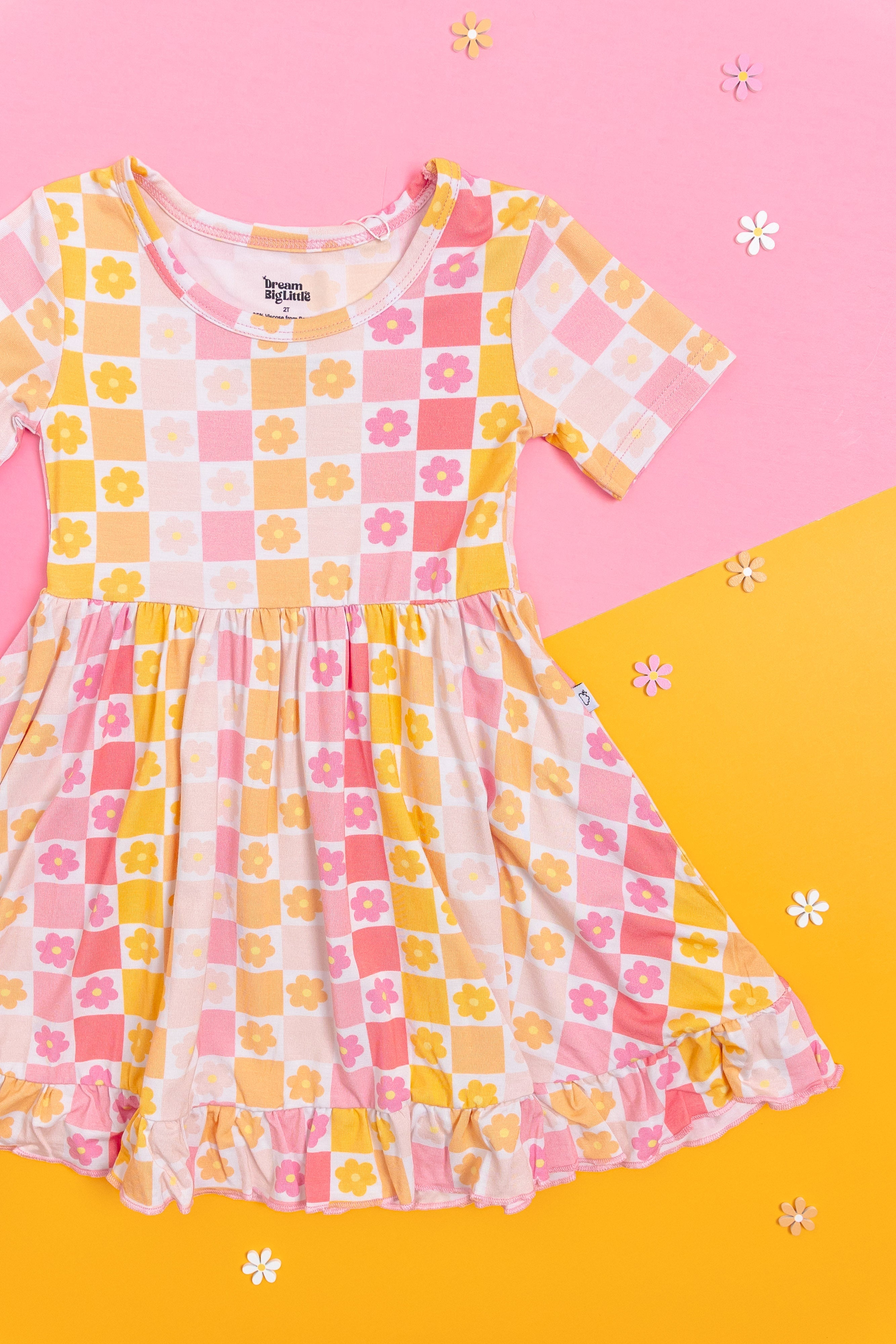 Summer Sunset Checkers Dream Ruffle Dress