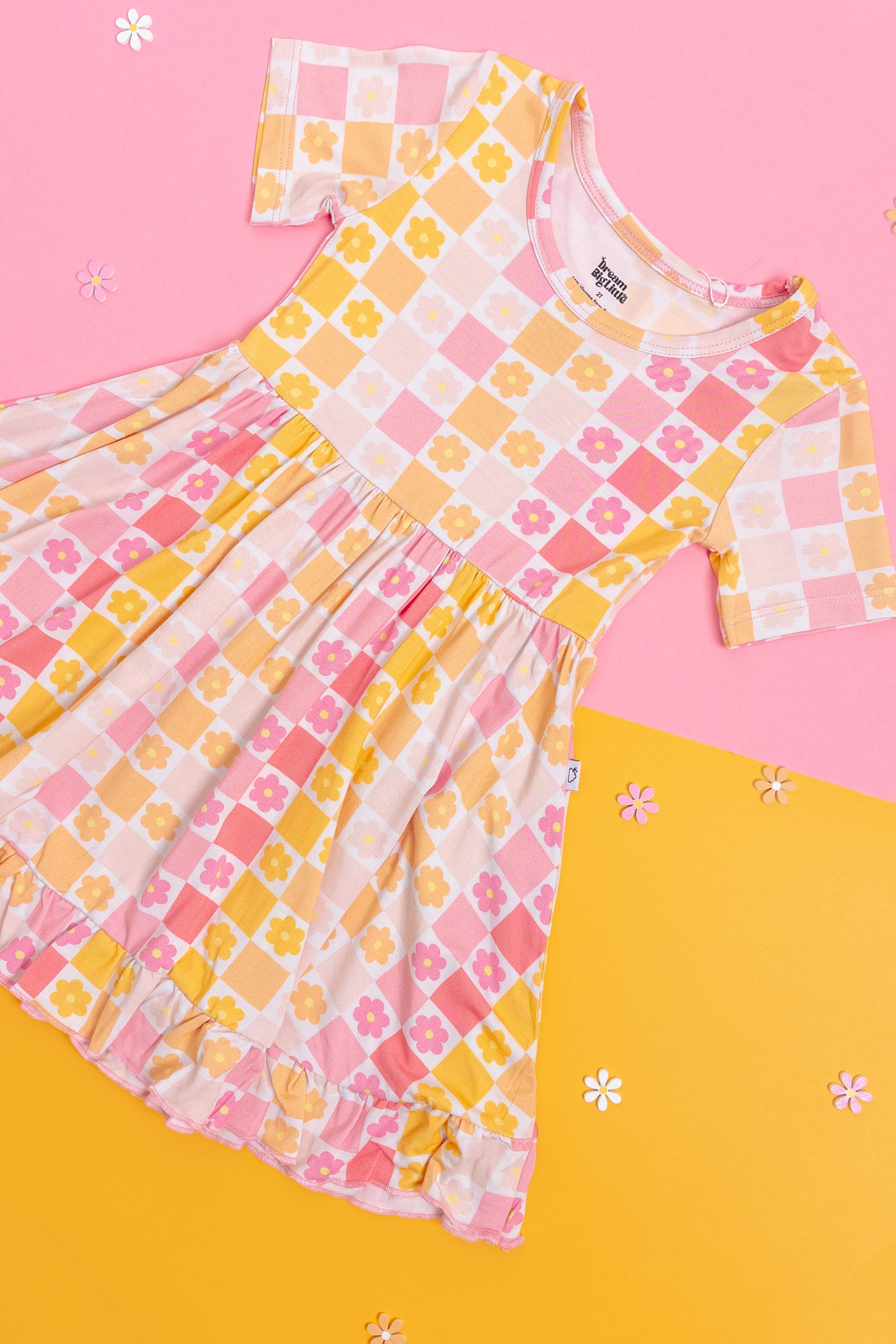 Summer Sunset Checkers Dream Ruffle Dress