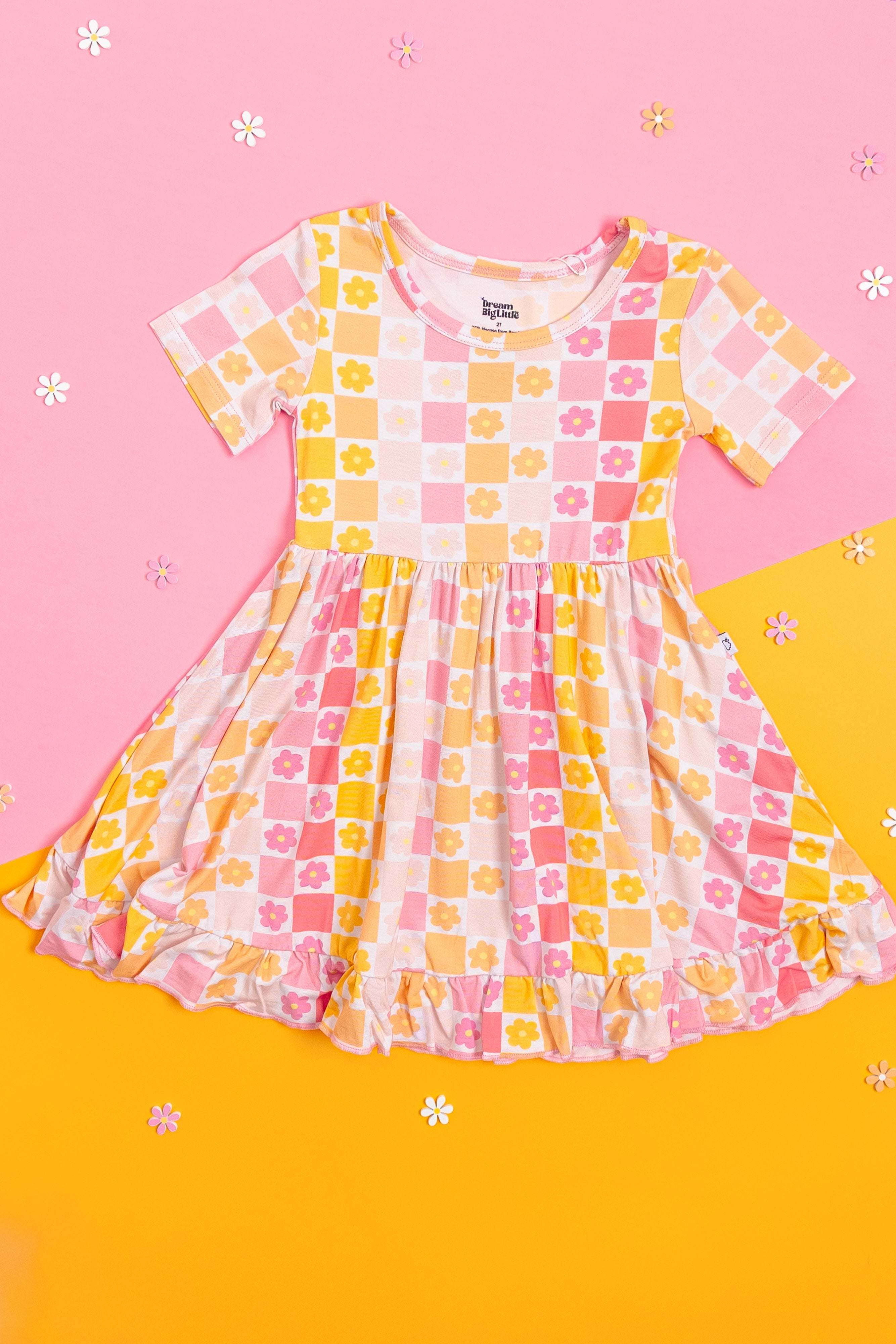 Summer Sunset Checkers Dream Ruffle Dress
