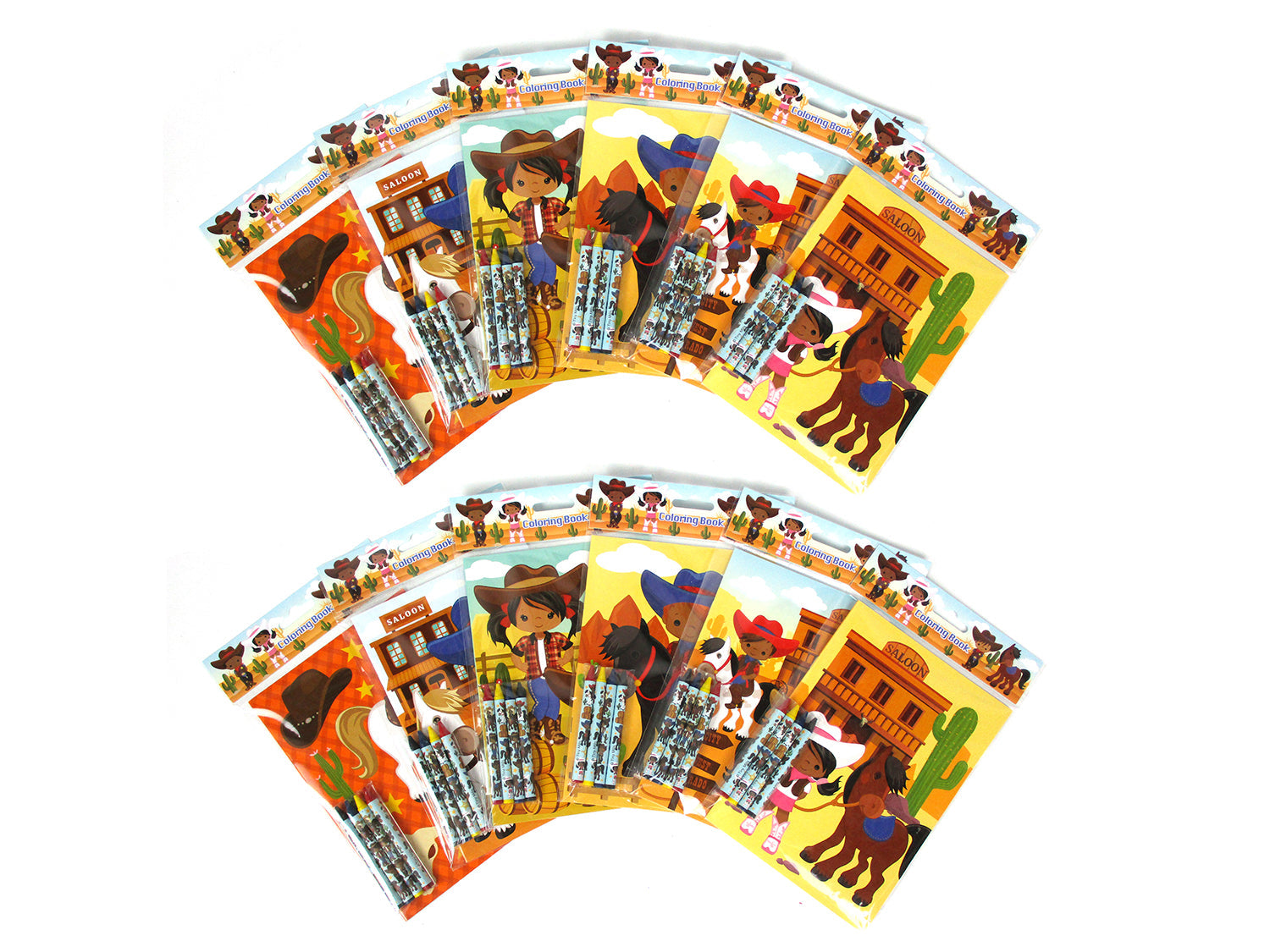 Western Black Cowboy Cowgirl Coloring Books With Crayons Party Favors - Set Of 6 Or 12