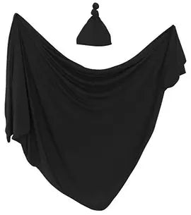 Swaddle Blanket And Hat Set - Black