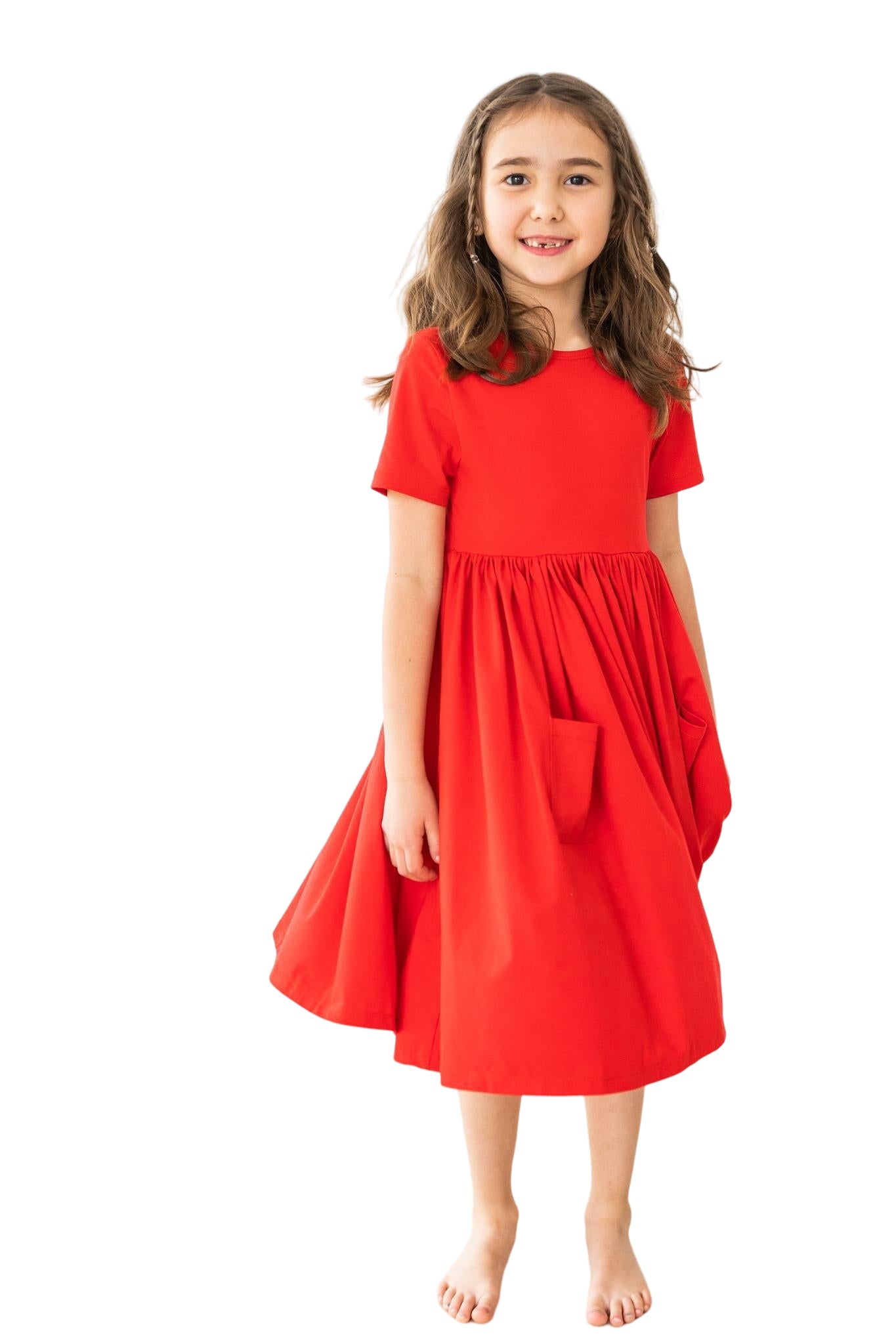 Red S/s Pocket Twirl Dress