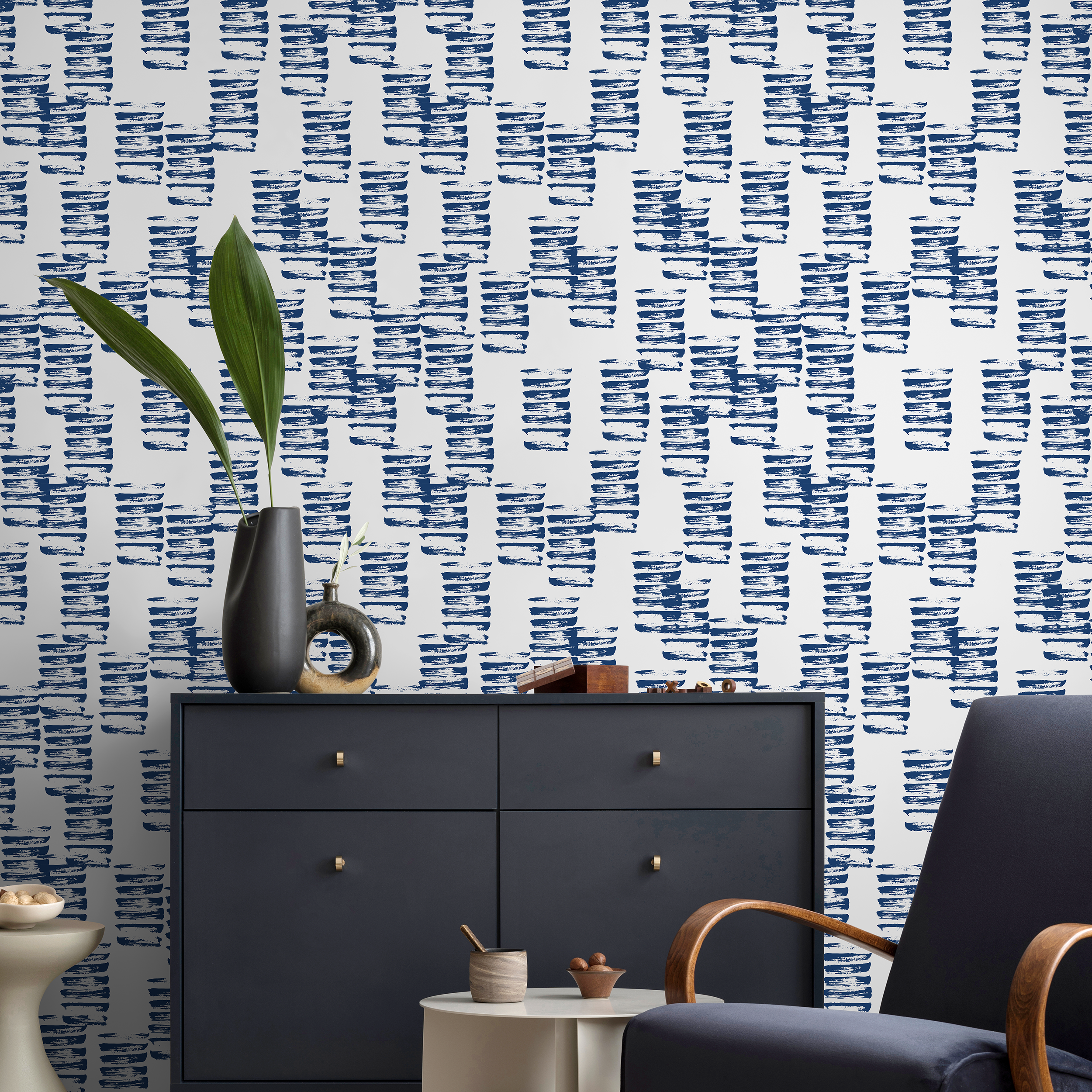 Abstract Wallpaper With Painterly Brush Strokes In Blue - A195
