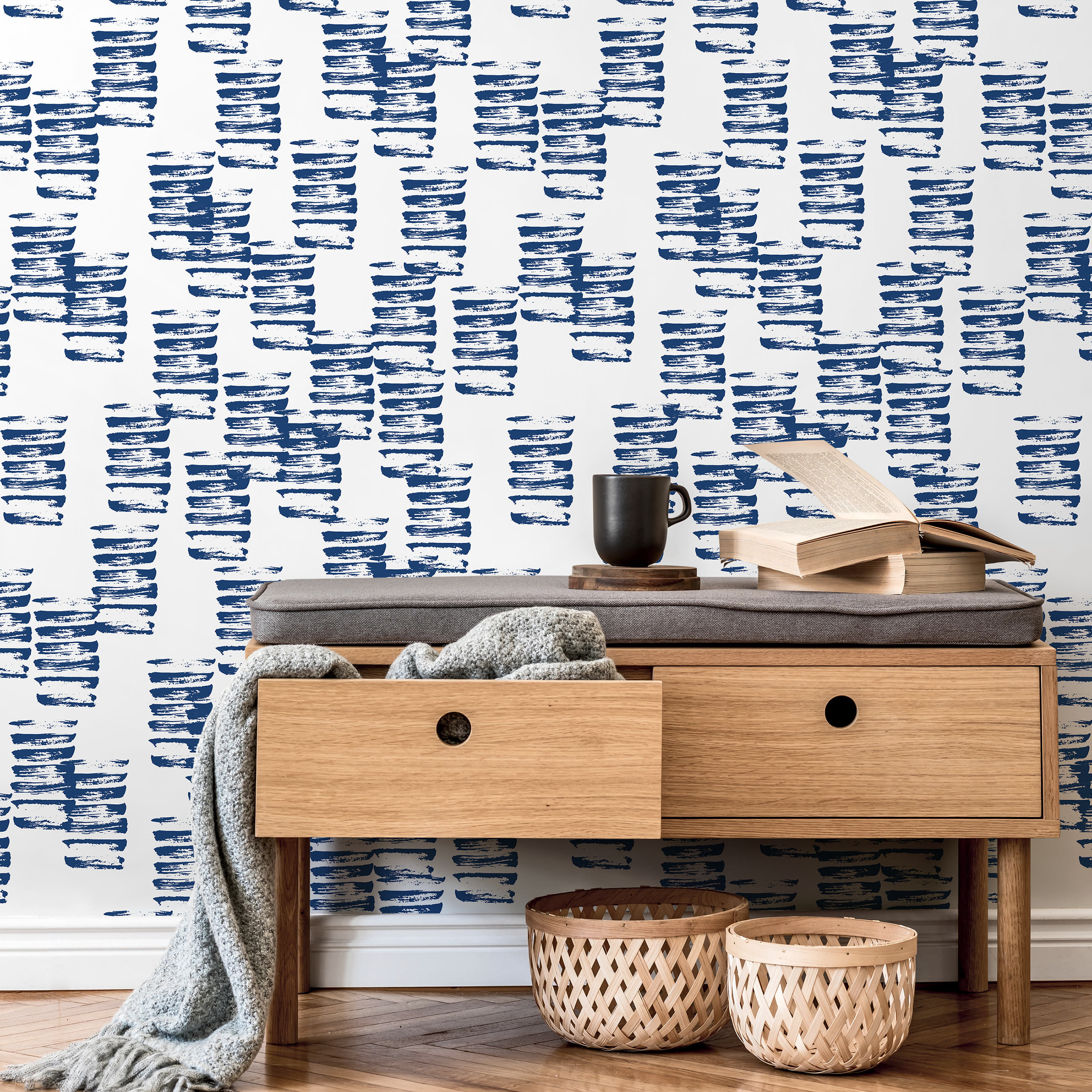 Abstract Wallpaper With Painterly Brush Strokes In Blue - A195