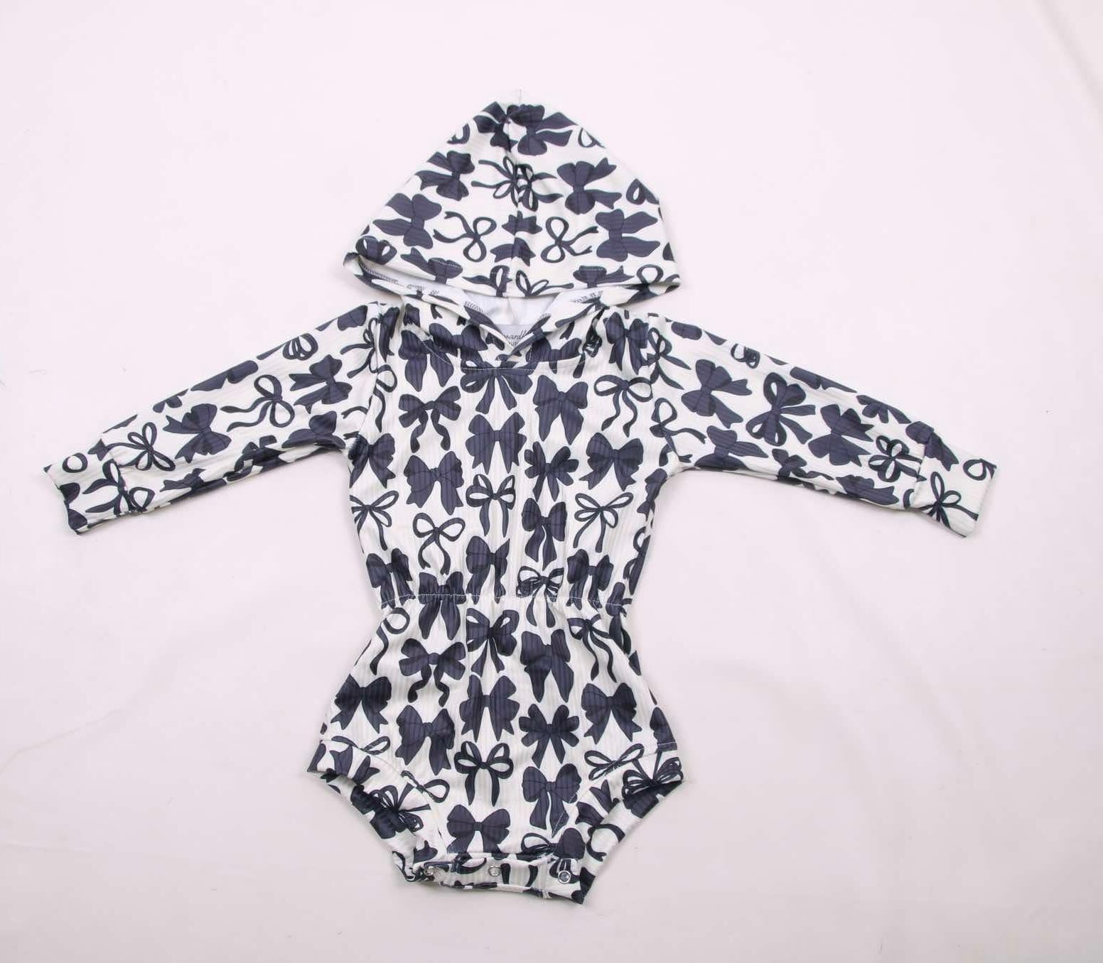 Black Coquette Ribbed Hooded Romper