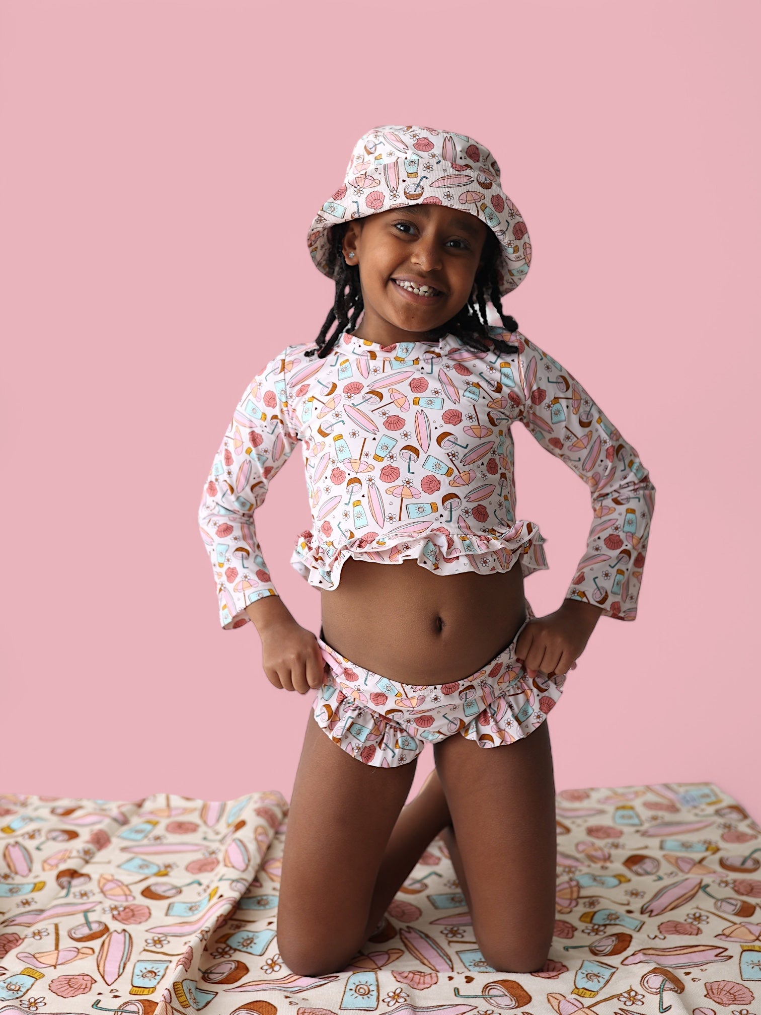 Fun In The Sun Dream Two-piece Rash Guard Ruffle Swim Suit