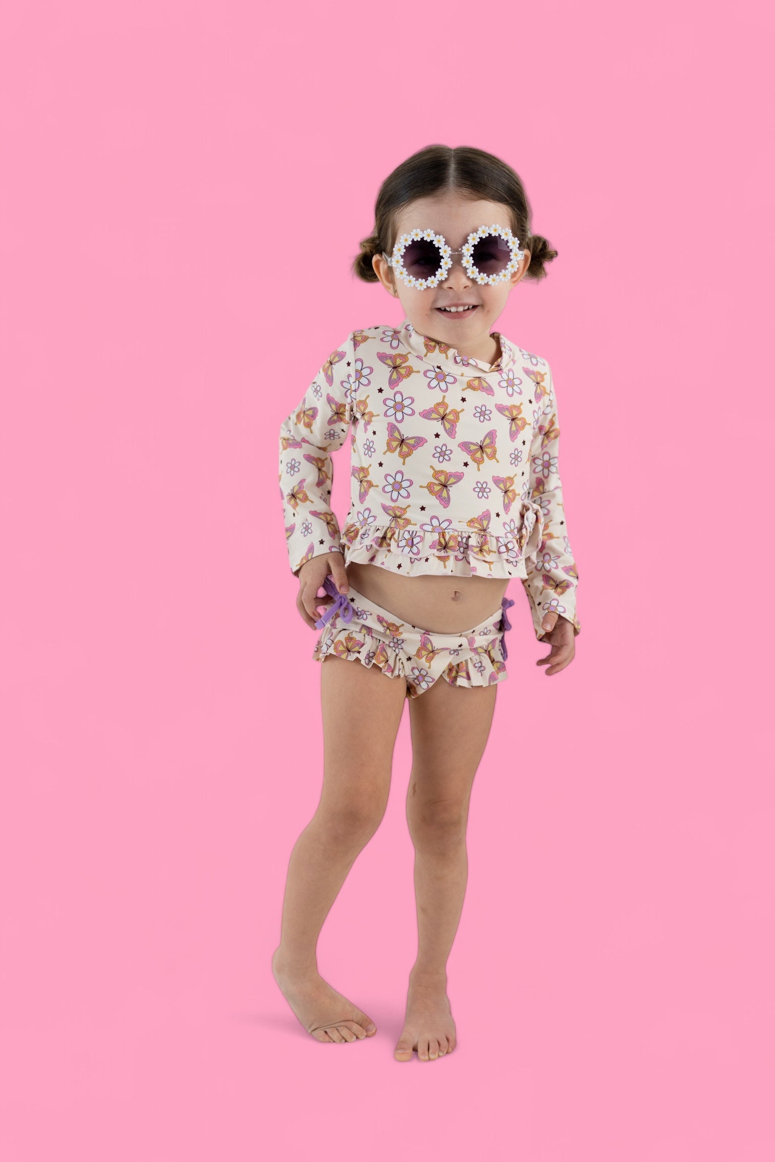 Blossomin’ Butterfly Dream 2-piece Rash Guard Ruffle Swim Suit